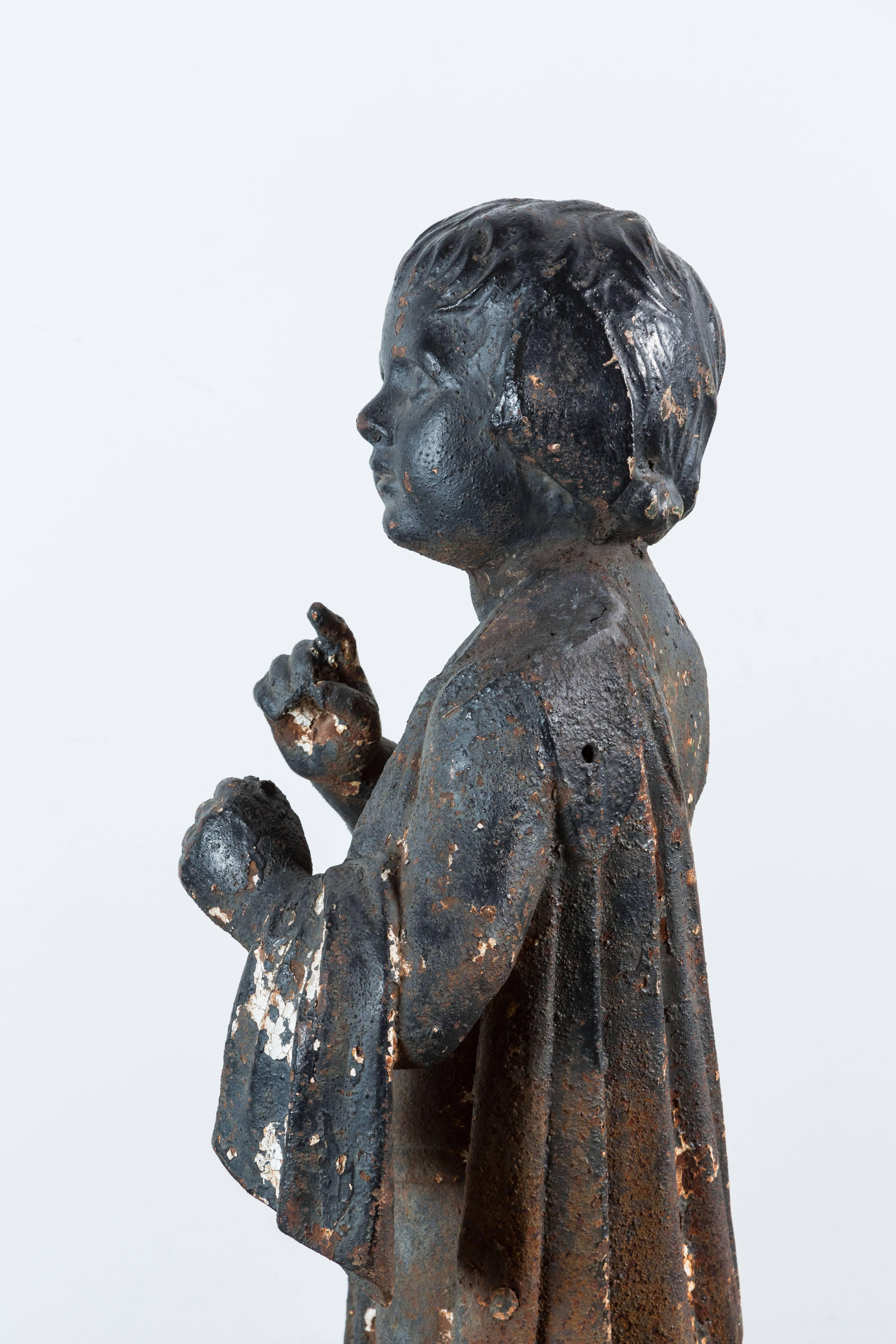 19th Century Cast Iron Fiske Cherub Boy Garden Statue For Sale 2