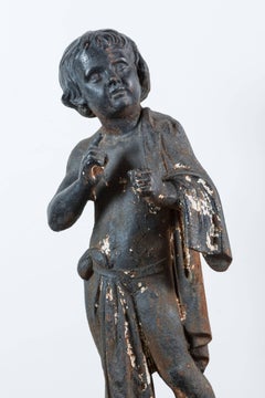 19th Century Cast Iron Fiske Cherub Boy Garden Statue