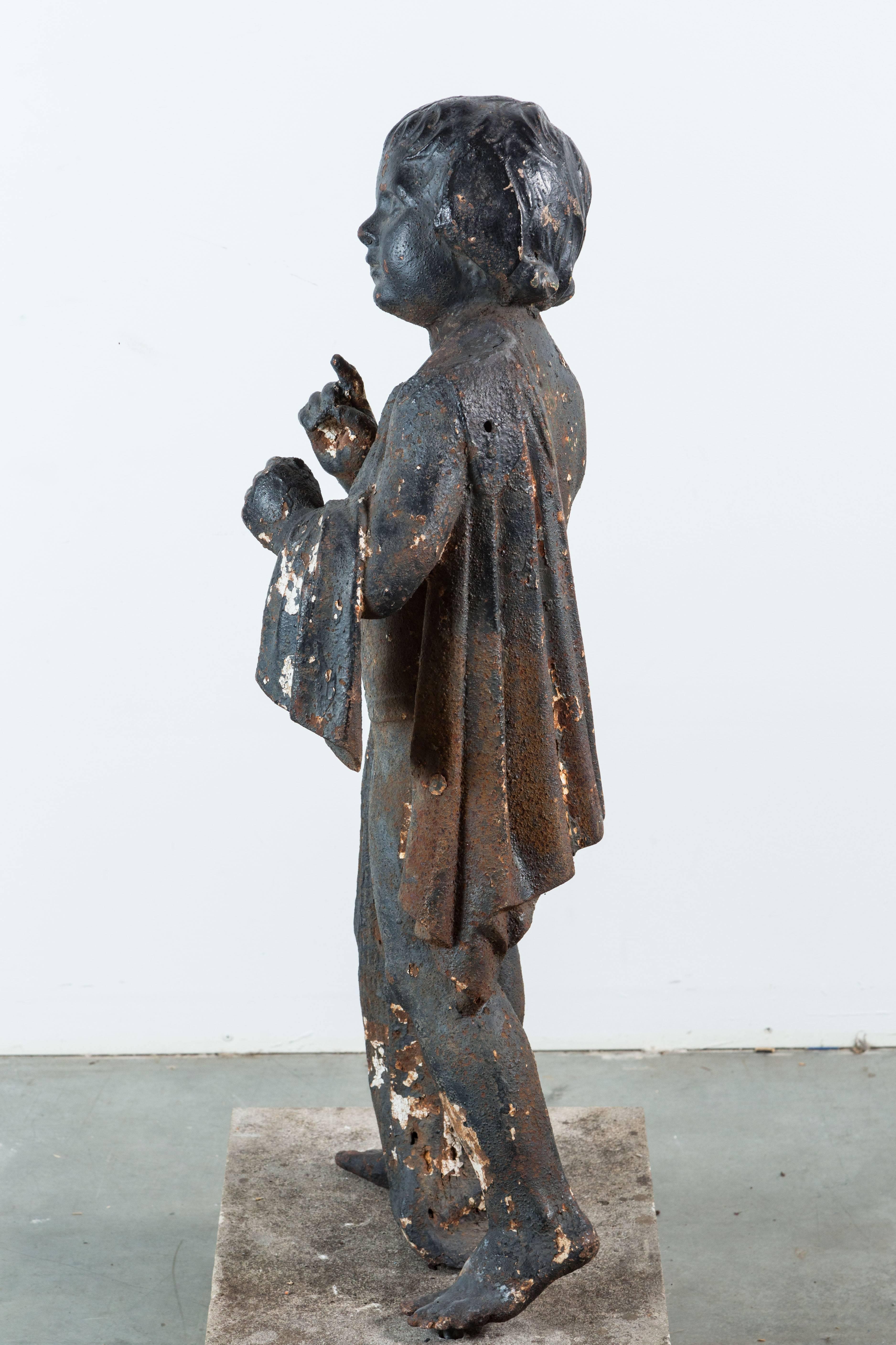 19th Century Cast Iron Fiske Cherub Boy Garden Statue For Sale 1