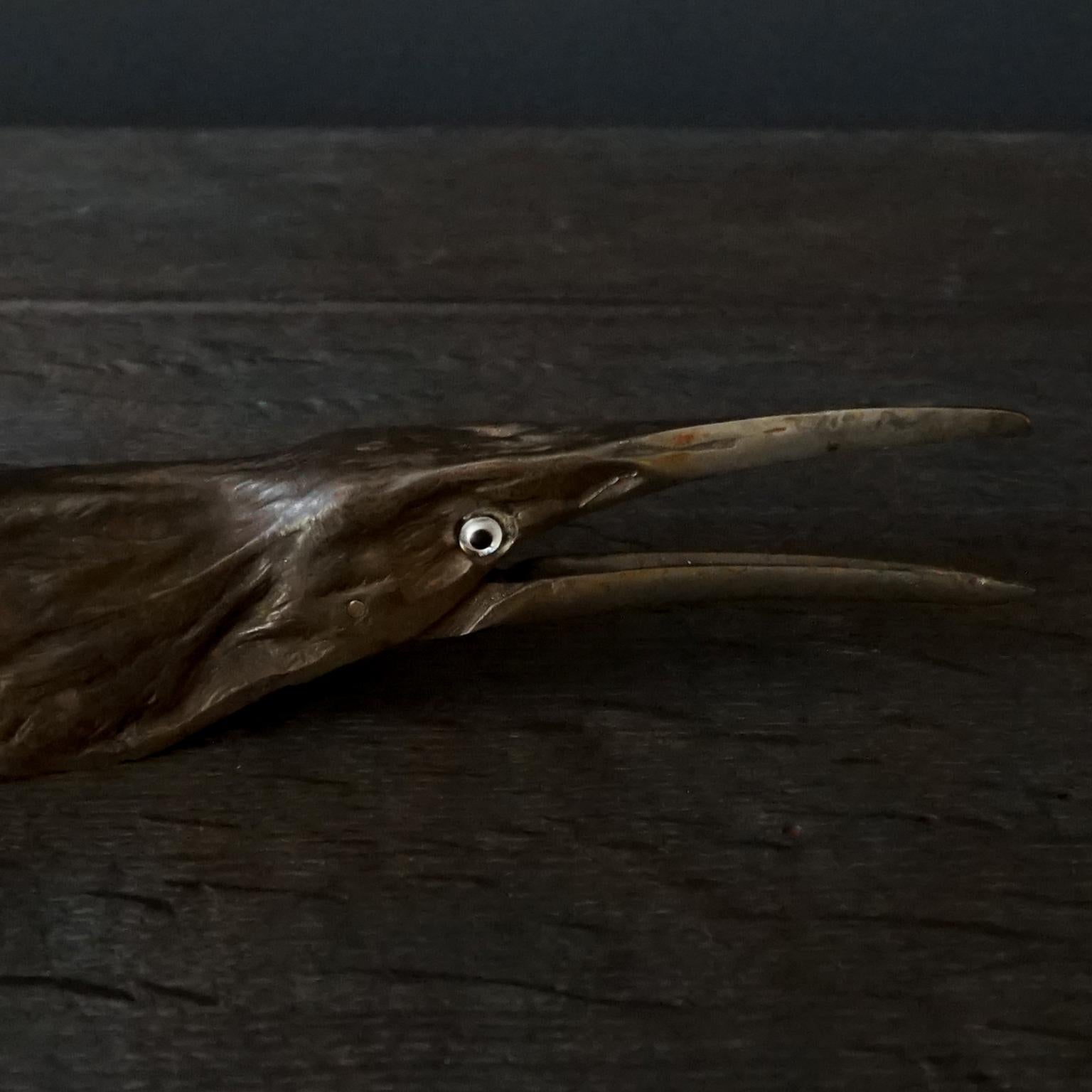 19th Century Cast Iron French Figural Bird Heron Paper Clip or Letter Holder For Sale 2