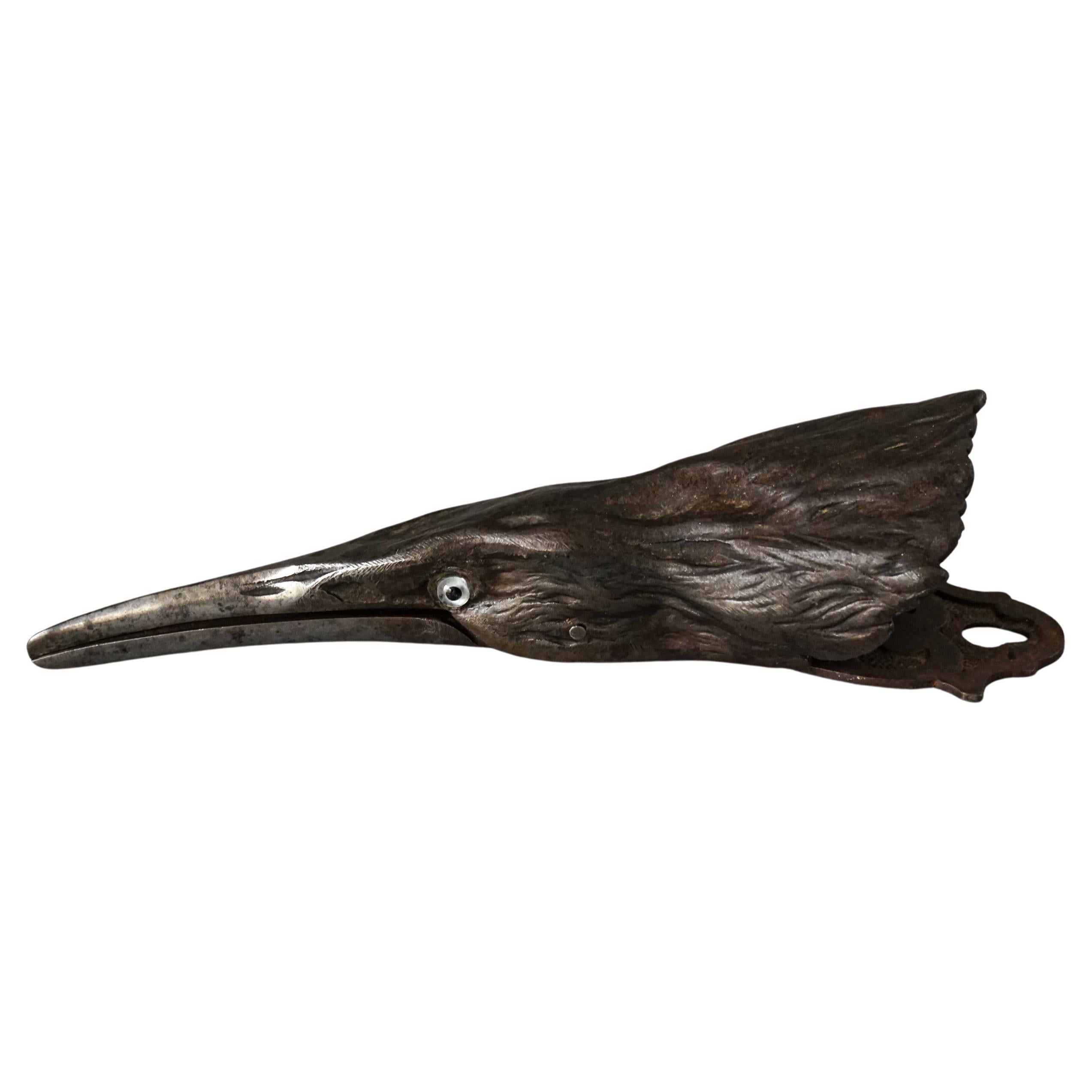 19th Century Cast Iron French Figural Bird Heron Paper Clip or Letter Holder For Sale