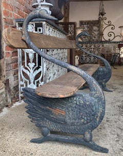 19th Century Cast Iron French Swan Garden Bench