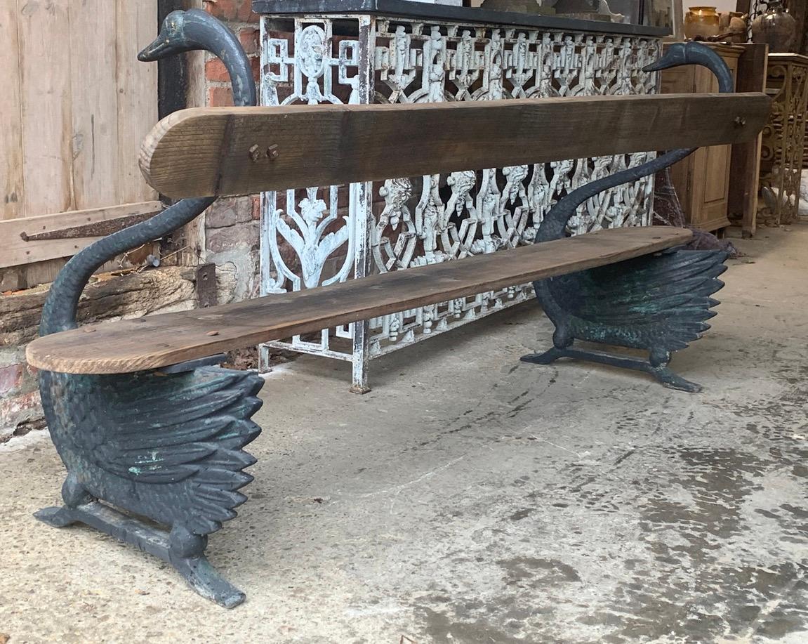 Hand-Crafted 19th Century Cast Iron French Swan Garden Bench
