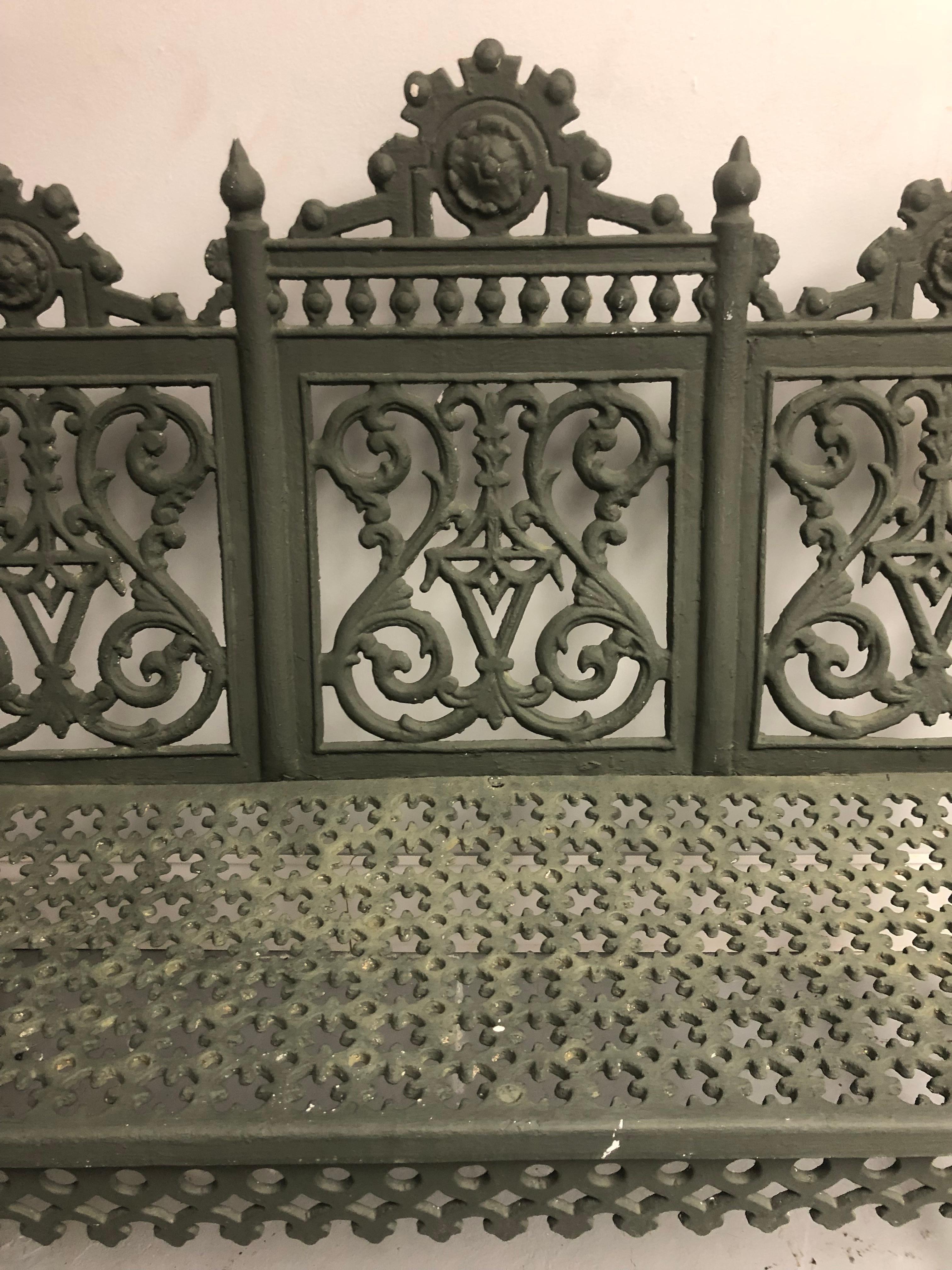 Beautiful antique 19th century cast iron garden bench, possibly Peter Timmes of Brooklyn. Antique French Style Gothic cast iron garden bench is in great condition and would look fabulous in any garden. Height 36