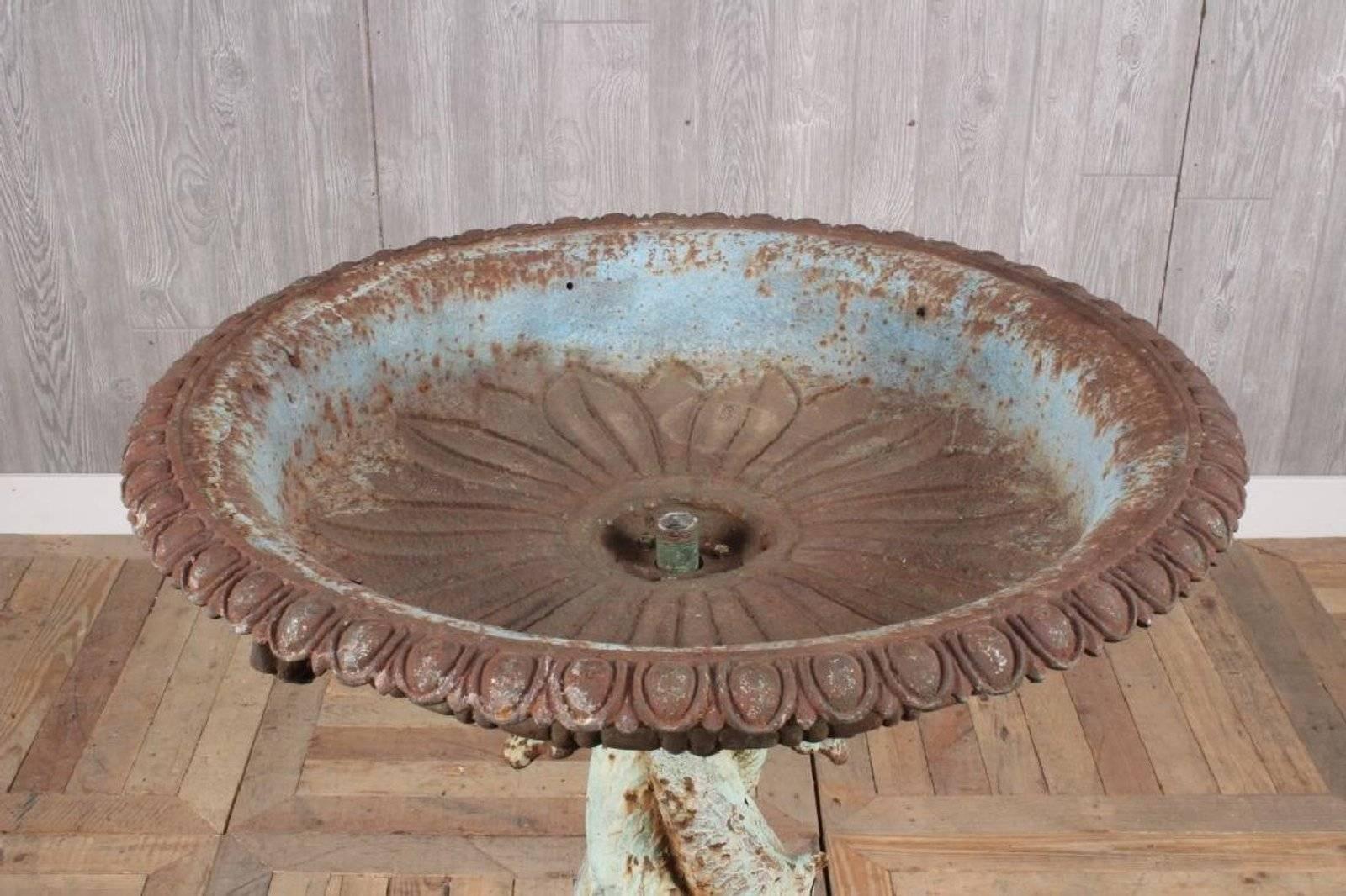 19th Century Cast Iron Garden Urn/Fountain with Twisted Dolphin Base  In Good Condition For Sale In Cardiff, CA
