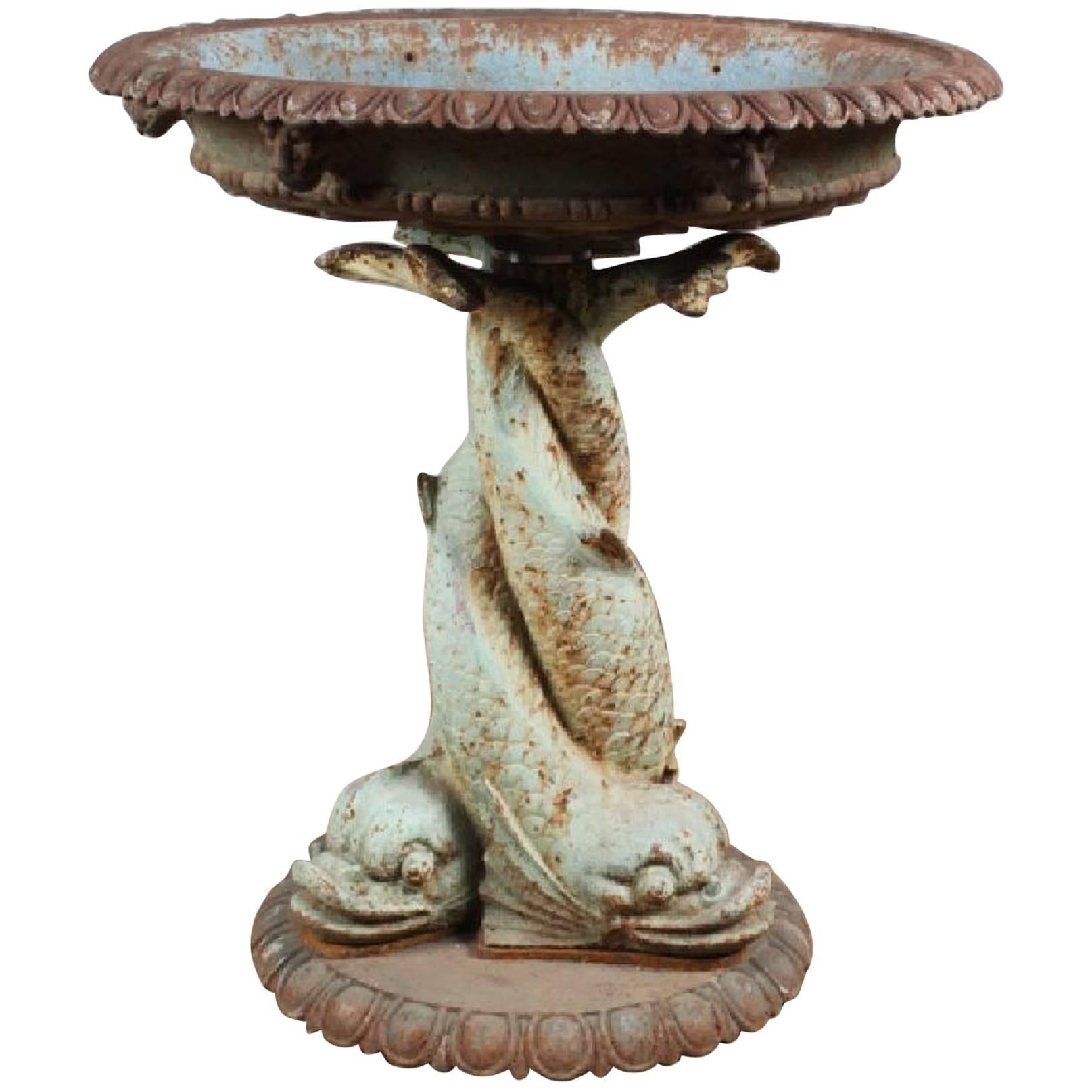 19th Century Cast Iron Garden Urn/Fountain with Twisted Dolphin Base  For Sale