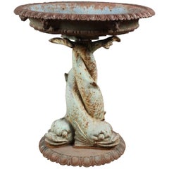 19th Century Cast Iron Garden Urn/Fountain with Twisted Dolphin Base