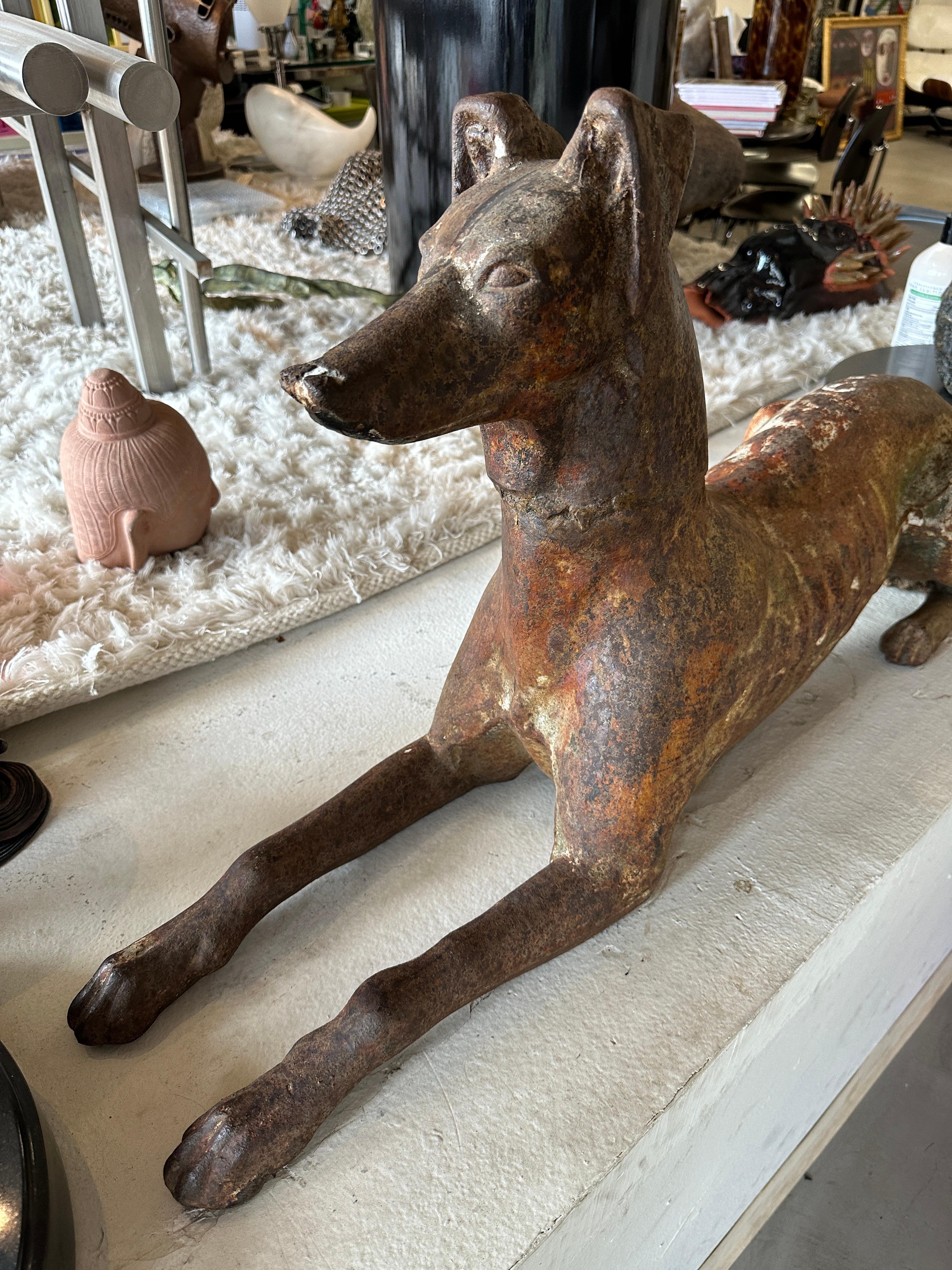 19th Century Cast Iron Greyhound Attr to J.W.Fiske In Good Condition For Sale In Palm Springs, CA