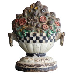 19th Century Cast Iron Hand Painted Polychrome Flower Bouquet Doorstop