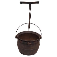 19th Century Cast Iron Handled Cauldron with Stand