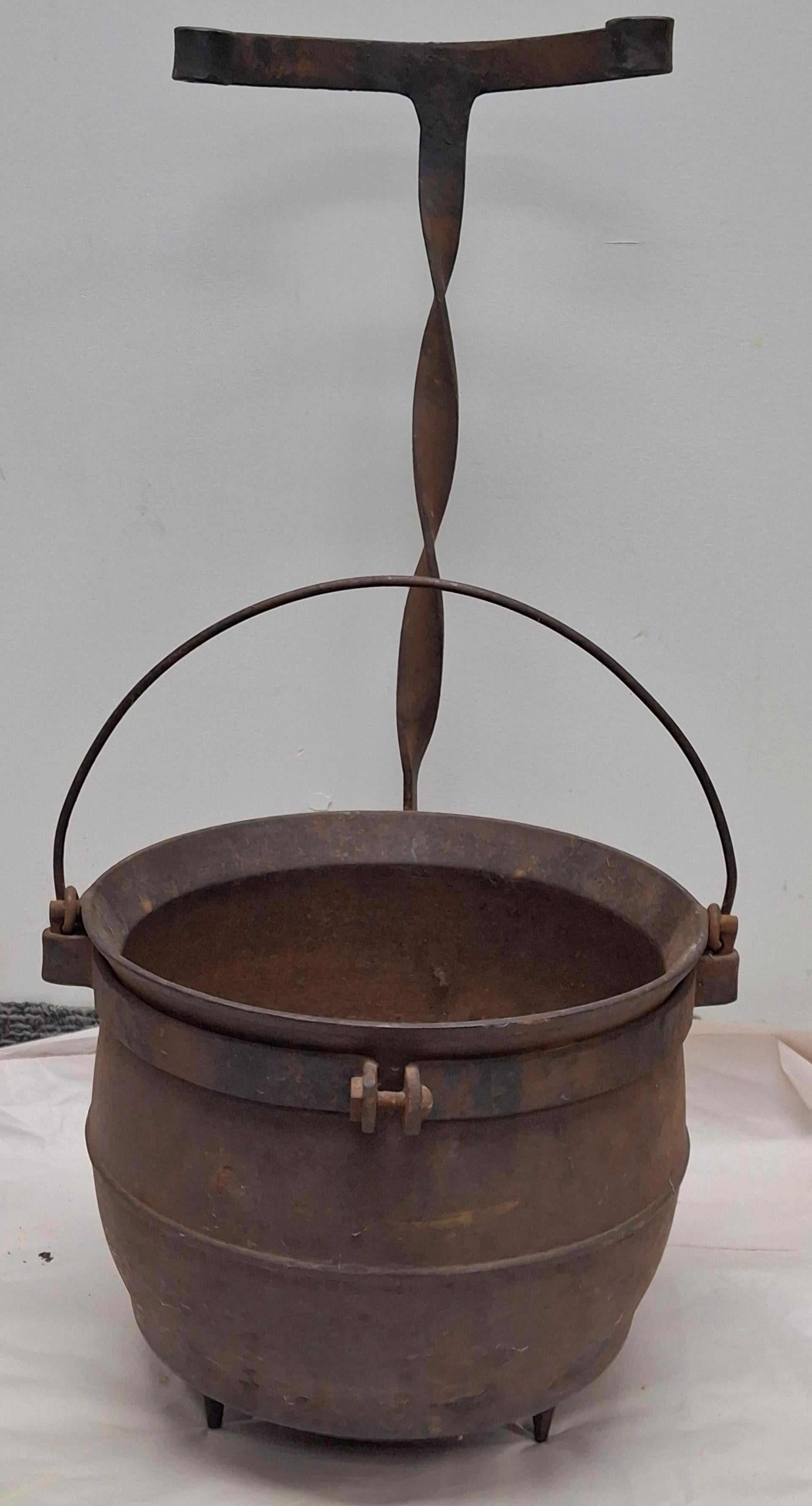 19th Century Cast Iron Handled Cauldron with Stand For Sale 4