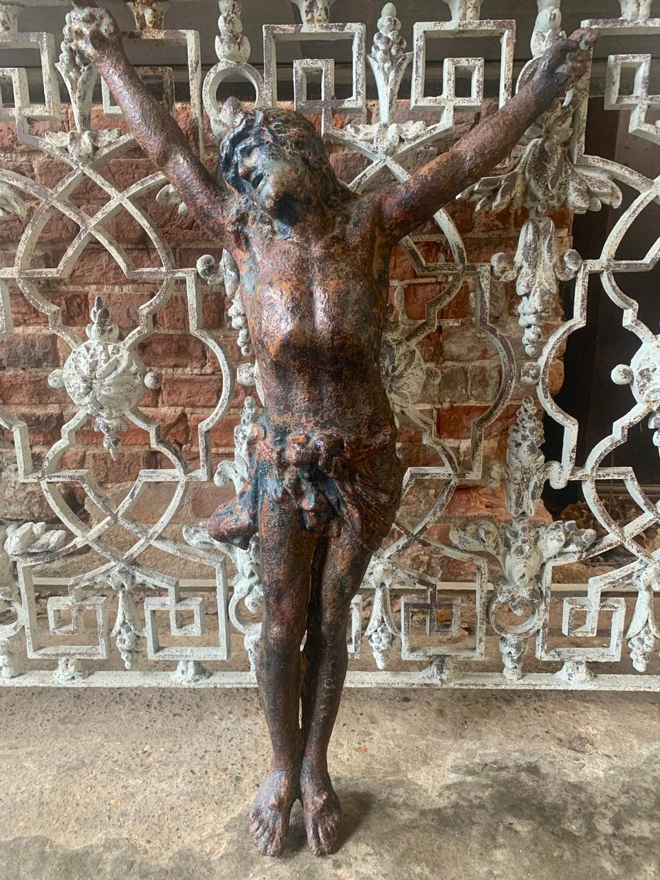 A nice quality 19th century Jesus Christ Corpus made from very heavy cast iron. The iron has a wonderful patina of old paint and rust from being outside for many years. A great decorative piece.
Please contact us for a worldwide shipping quote.