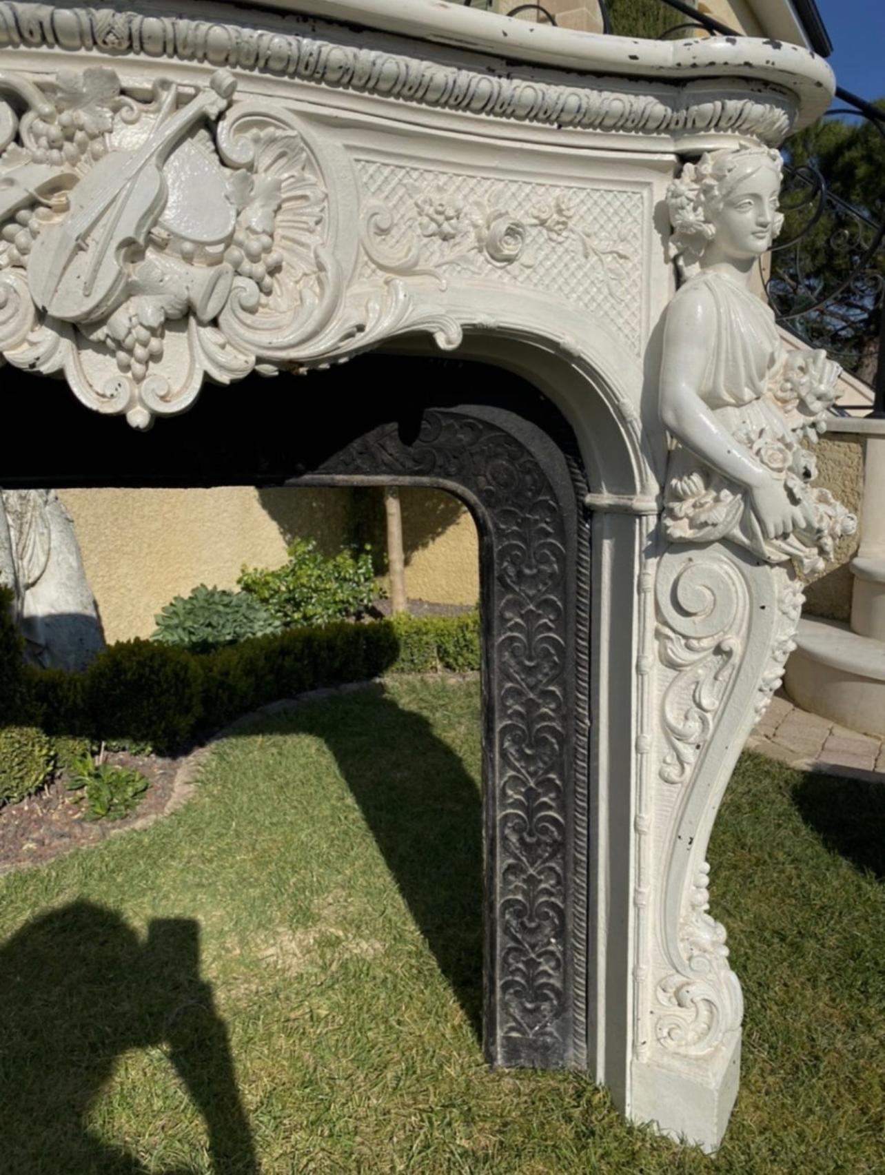 French 19th Century, Cast Iron & Marble Fireplace at the Greek Muses For Sale