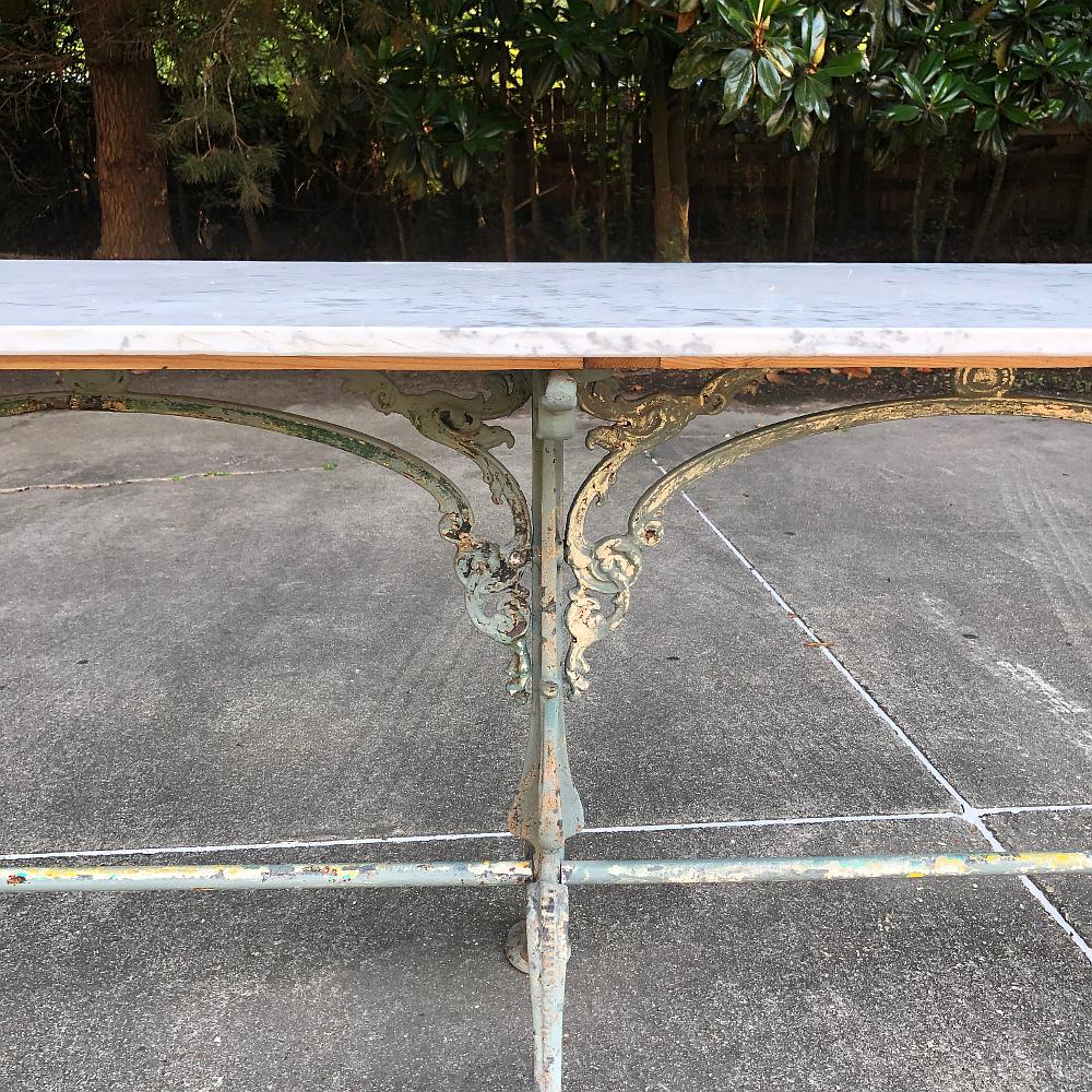 19th Century Iron French Sofa Table, Confectioner's Table with Honed Marble 4