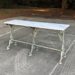 19th Century Iron French Sofa Table, Confectioner's Table with Honed Marble
