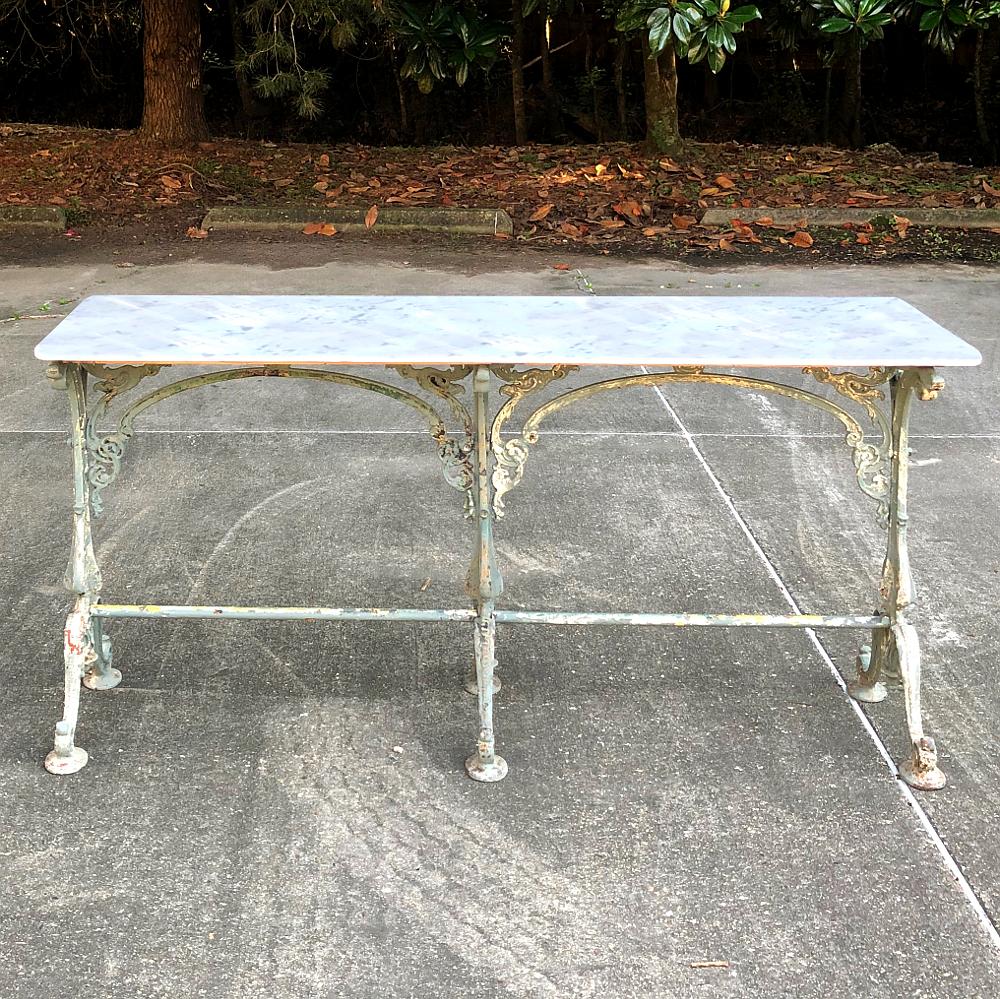 Cast 19th Century Iron French Sofa Table, Confectioner's Table with Honed Marble