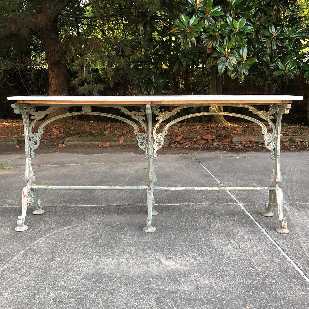 19th Century Iron French Sofa Table, Confectioner's Table with Honed Marble In Good Condition In Dallas, TX