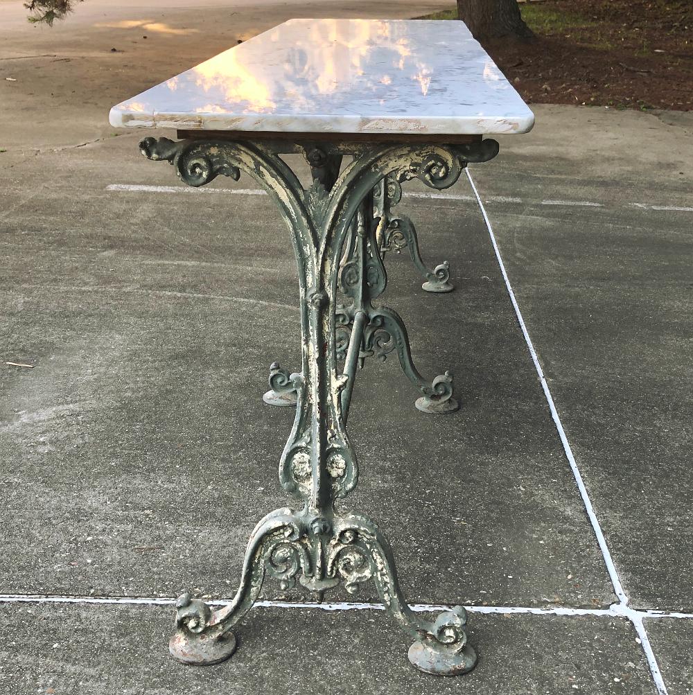 19th Century Iron French Sofa Table, Confectioner's Table with Honed Marble 2