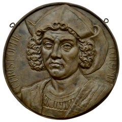 Plaque de portrait en fonte du 19ème siècle représentant Christoper Columbus, 1451-1506