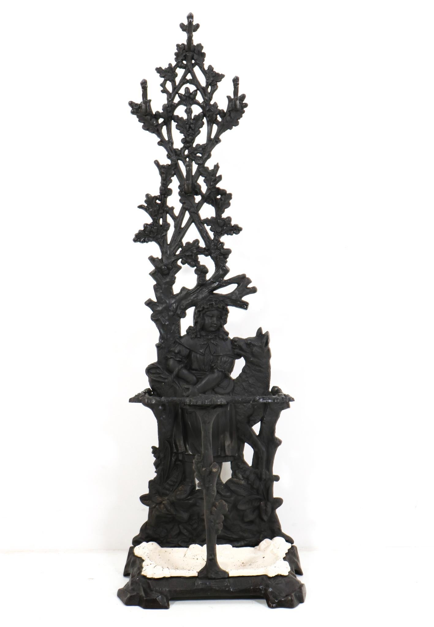 Victorian 19th Century Cast Iron Red Riding Hood & the Wolf Porte Manteau or Hall Stand For Sale