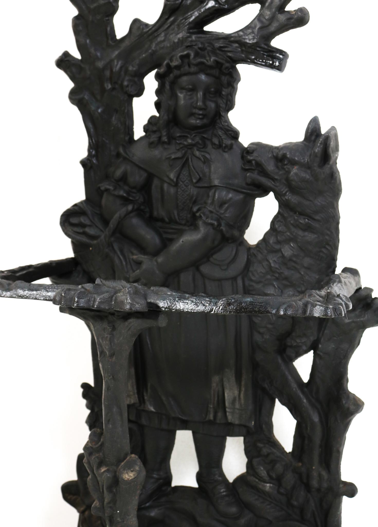 Lacquered 19th Century Cast Iron Red Riding Hood & the Wolf Porte Manteau or Hall Stand For Sale