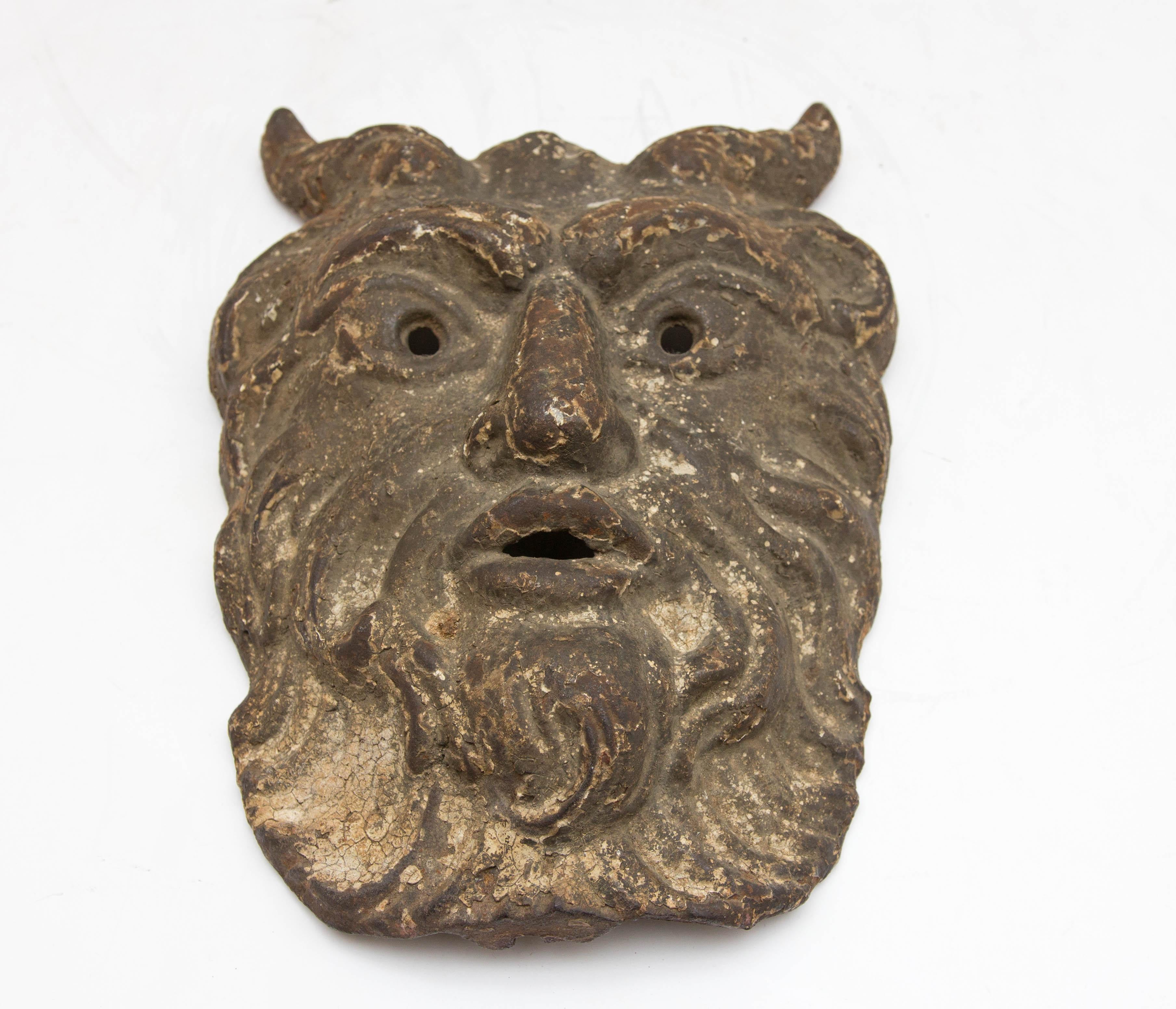 19th Century Cast Iron Satyr Mask In Good Condition In Rochester, NY