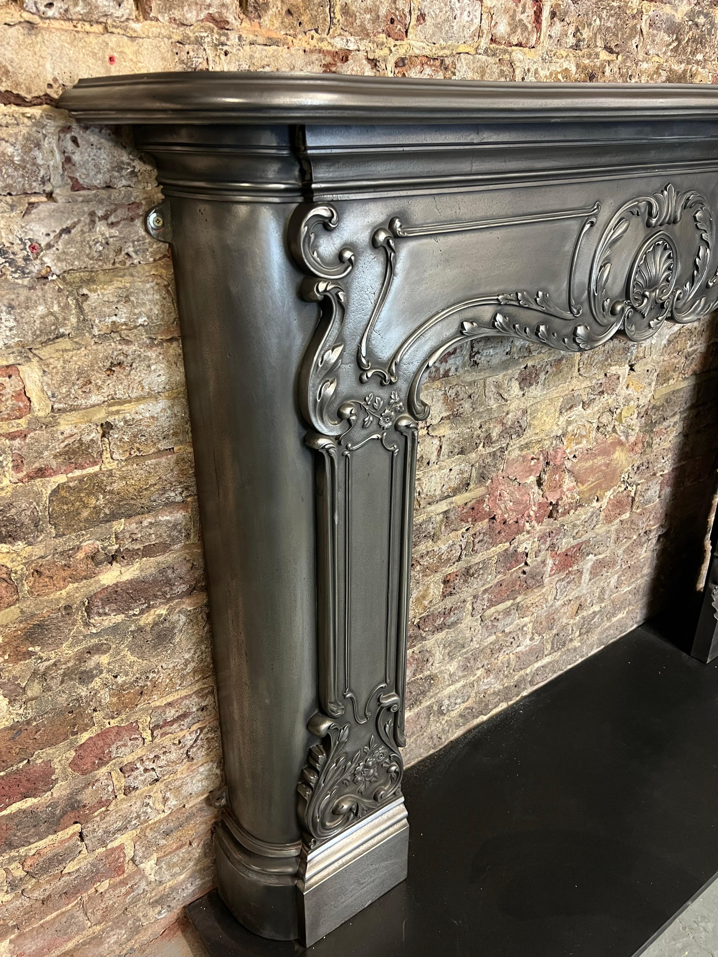 19th Century Cast Iron Serpentine Burnished Fireplace Mantlepiece For Sale 6