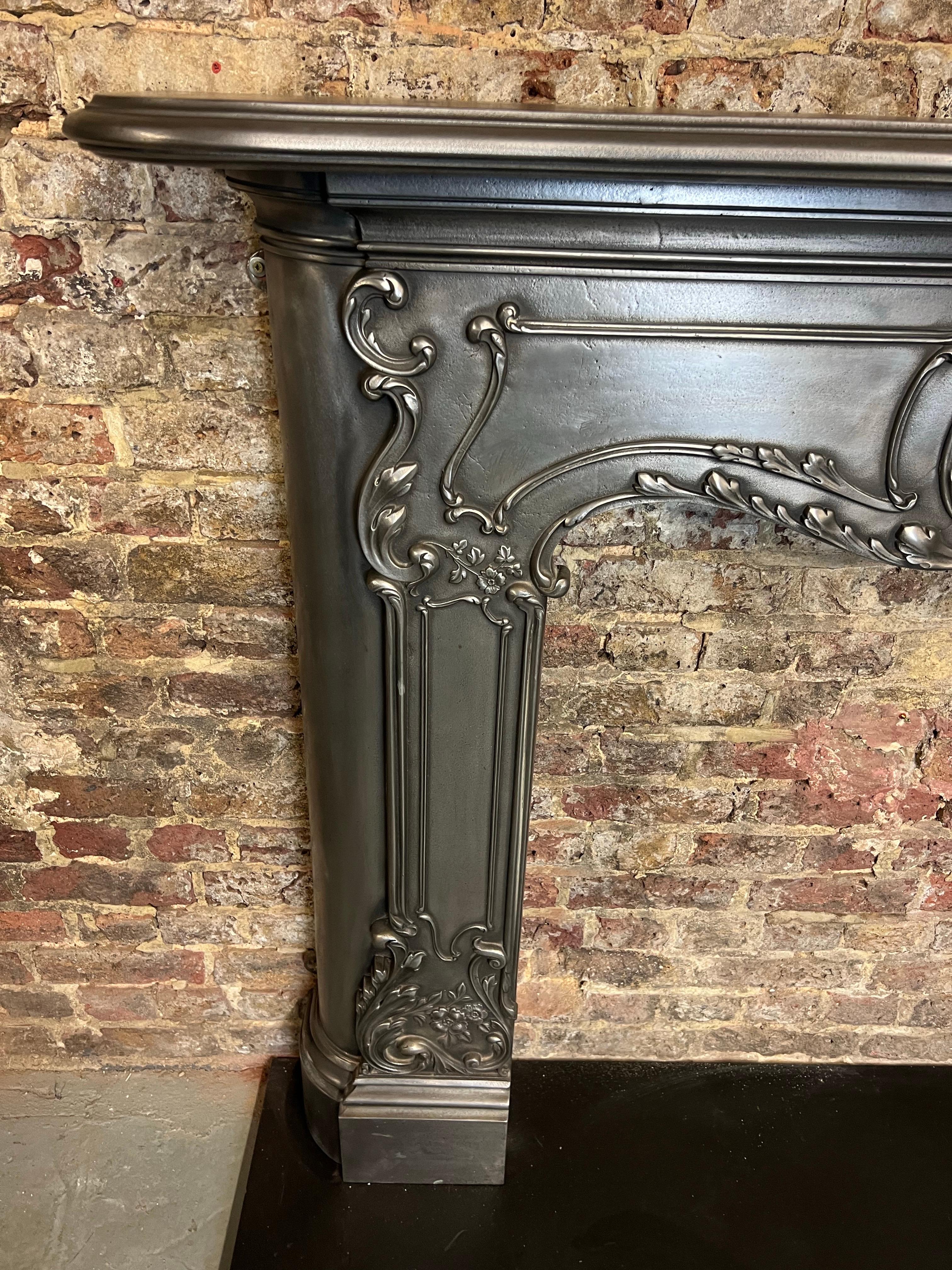 19th Century Cast Iron Serpentine Burnished Fireplace Mantlepiece For Sale 7