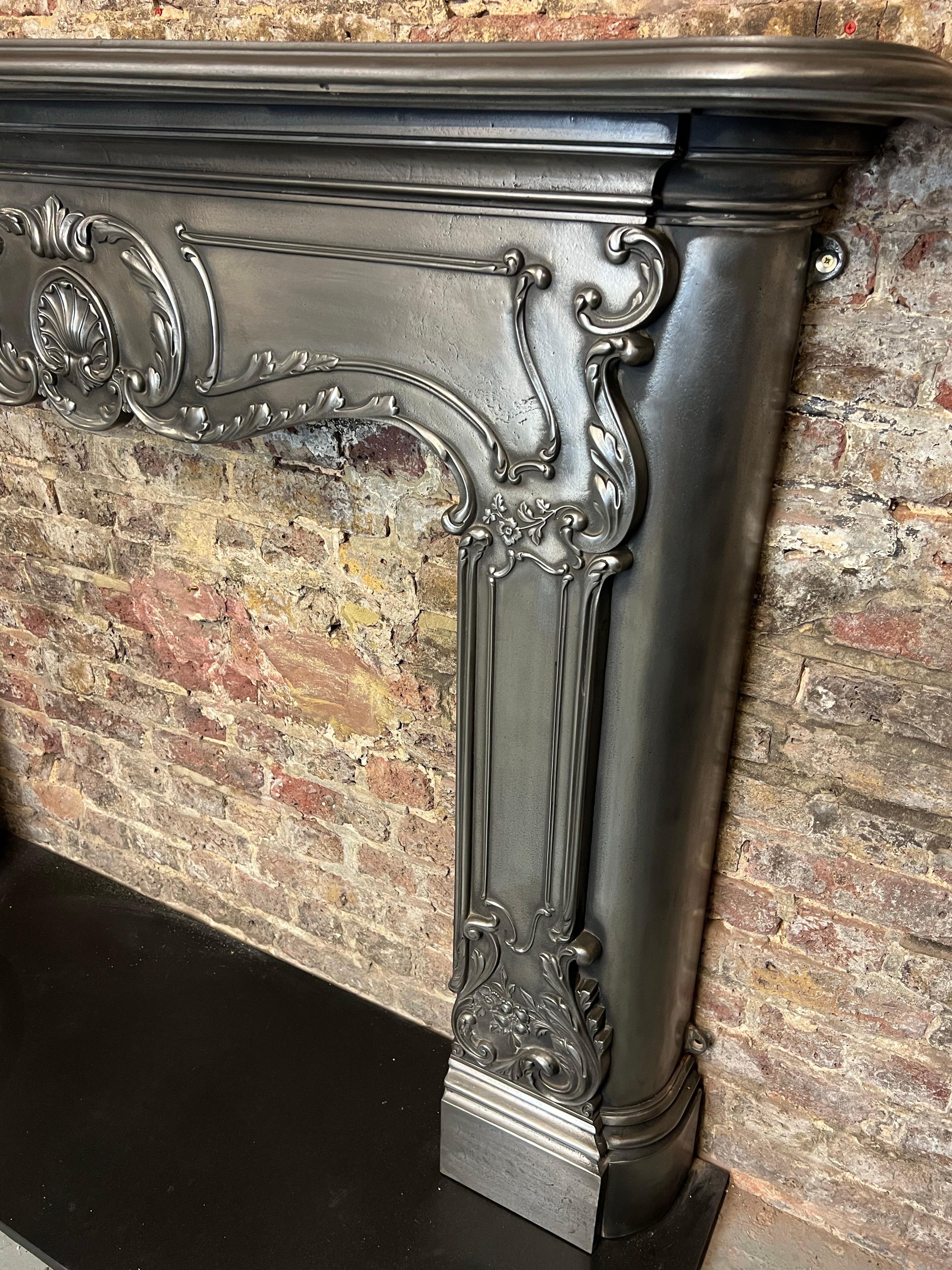19th Century Cast Iron Serpentine Burnished Fireplace Mantlepiece For Sale 8