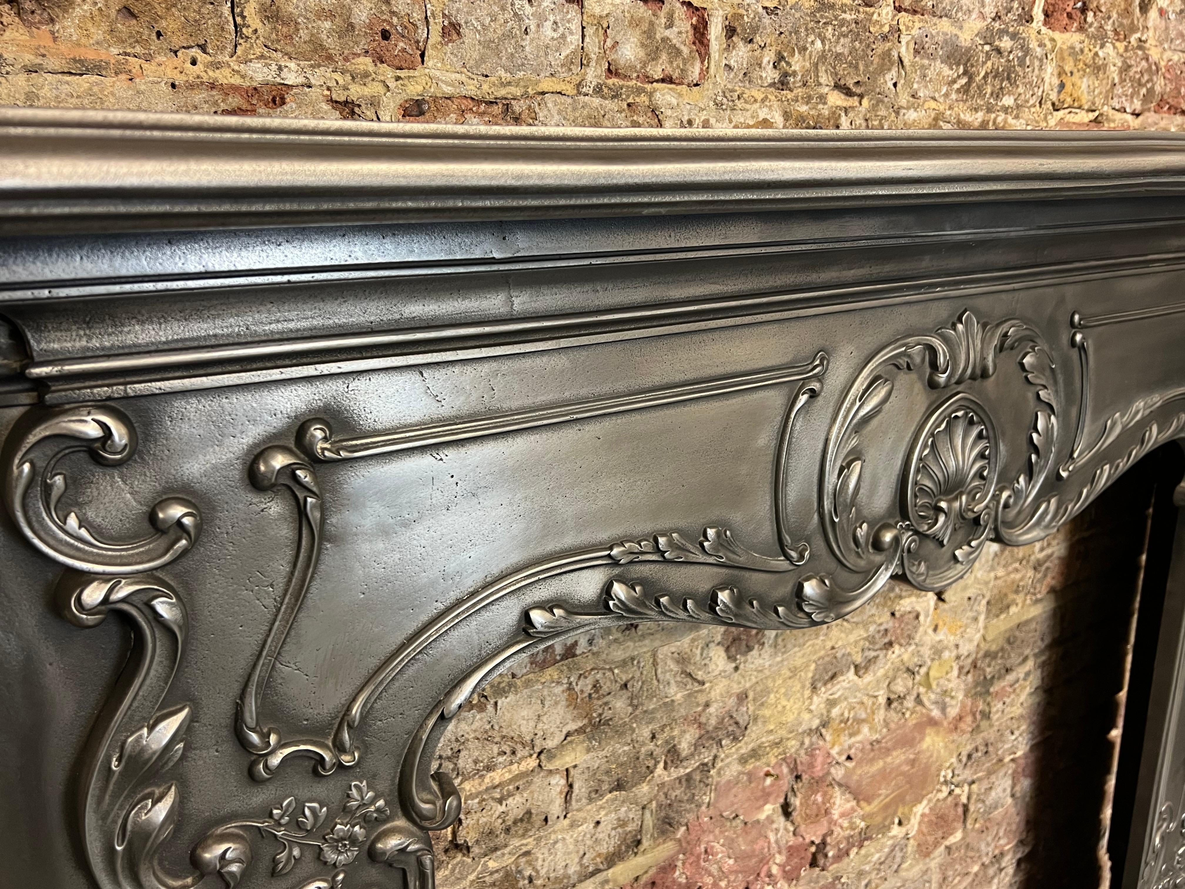 19th Century Cast Iron Serpentine Burnished Fireplace Mantlepiece For Sale 9