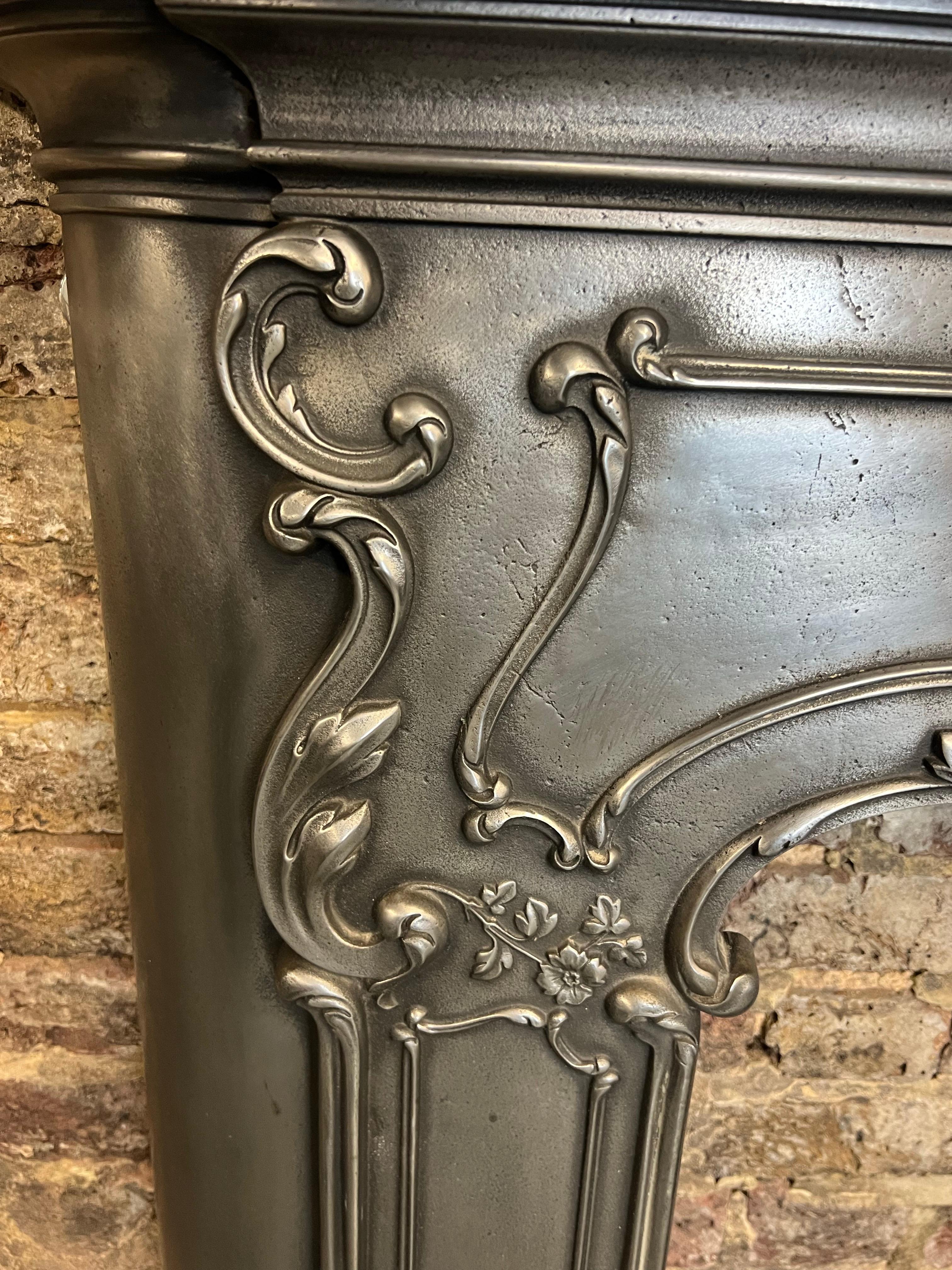 19th Century Cast Iron Serpentine Burnished Fireplace Mantlepiece For Sale 11