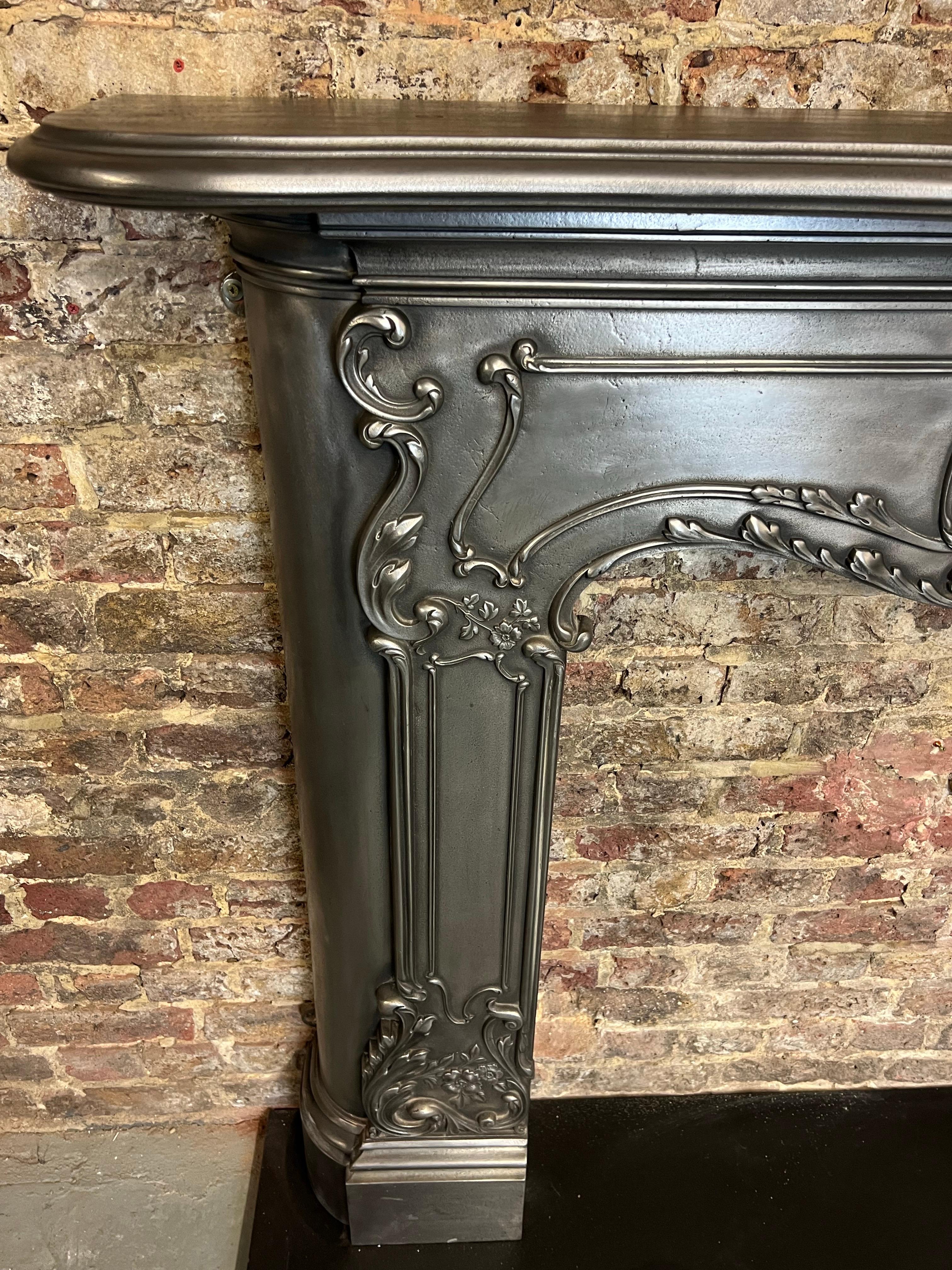 19th Century Cast Iron Serpentine Burnished Fireplace Mantlepiece For Sale 12
