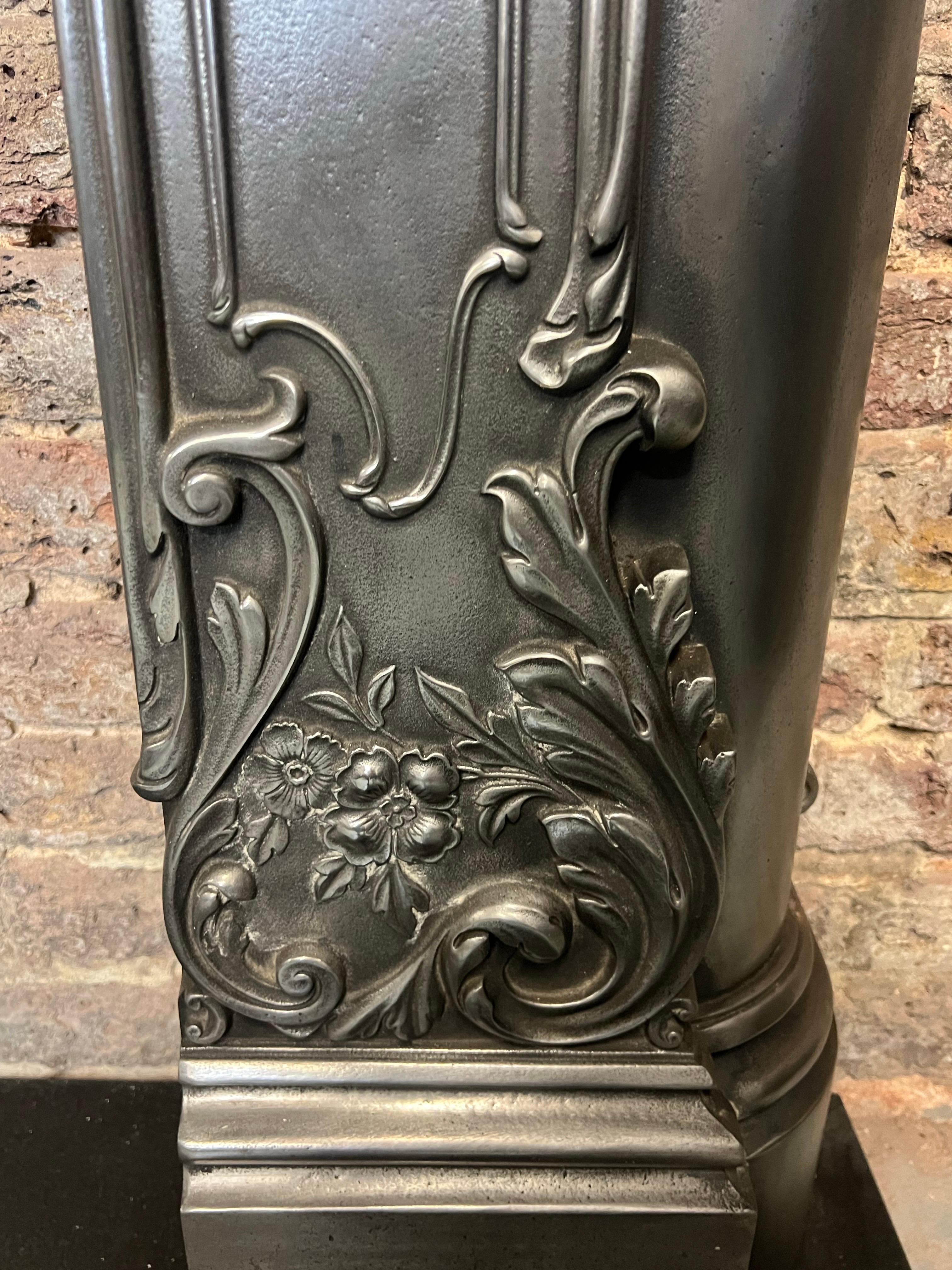 19th Century Cast Iron Serpentine Burnished Fireplace Mantlepiece For Sale 13