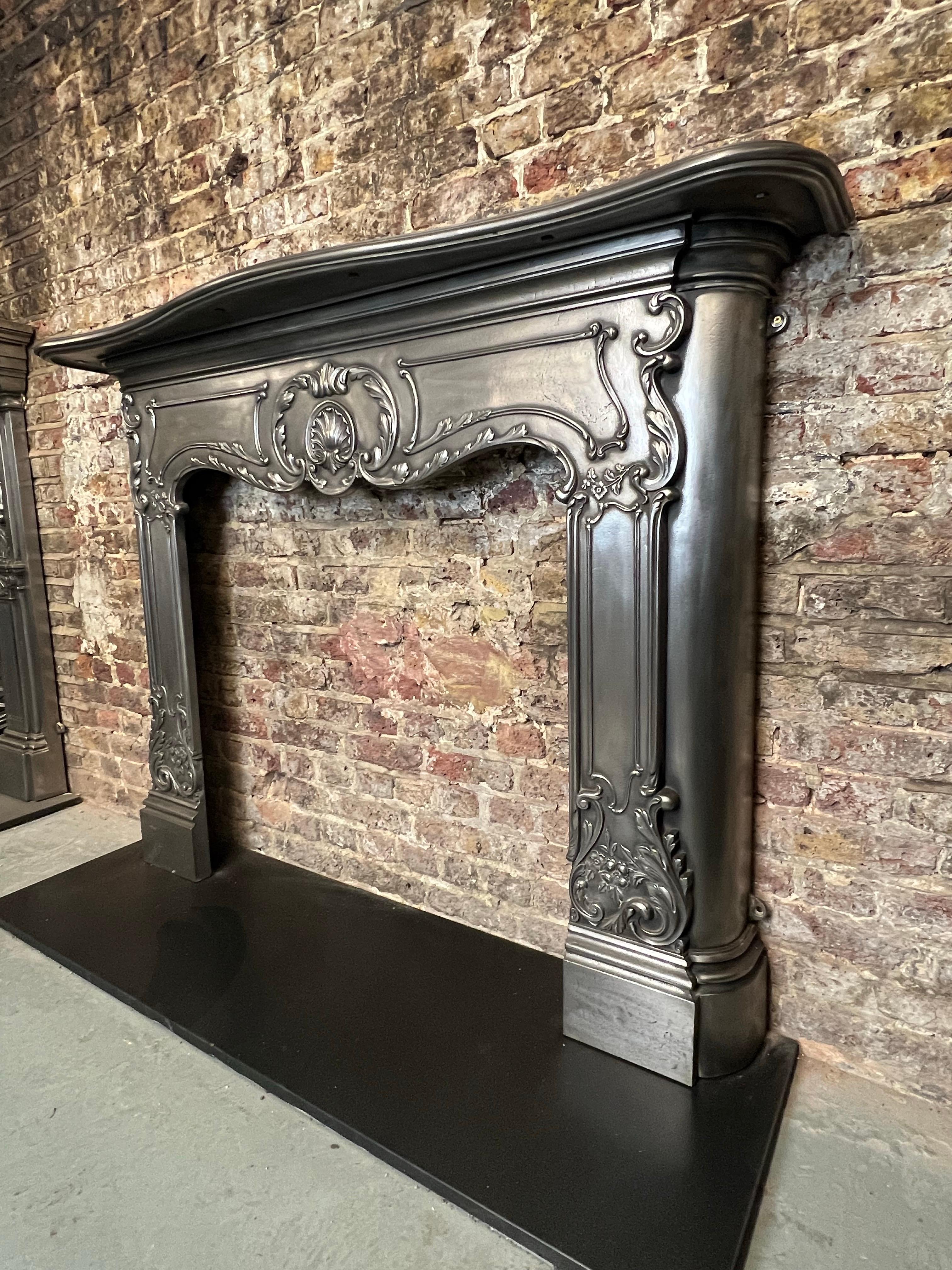 19th Century Cast Iron Serpentine Burnished Fireplace Mantlepiece For Sale 14