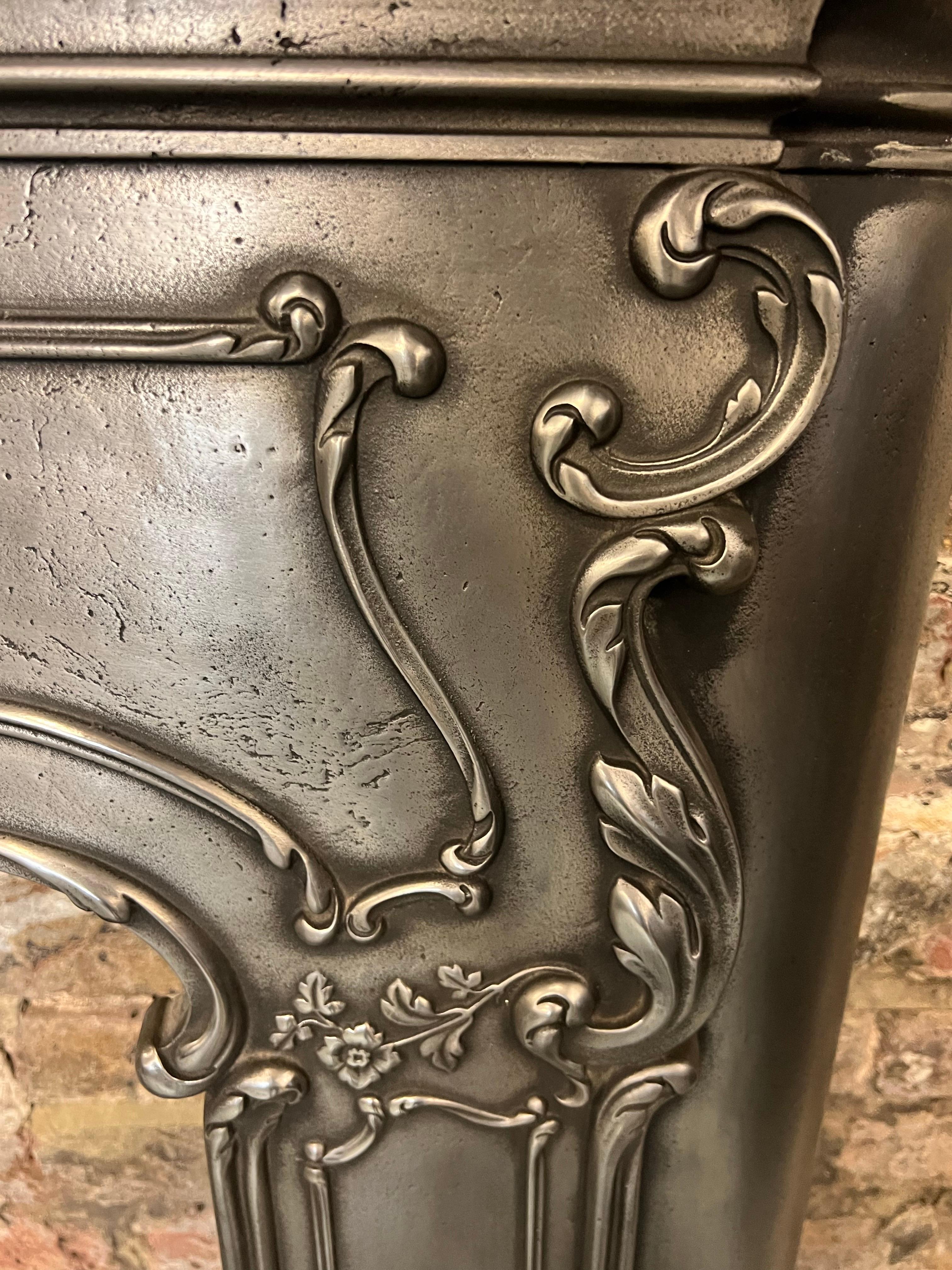 19th Century Cast Iron Serpentine Burnished Fireplace Mantlepiece For Sale 1