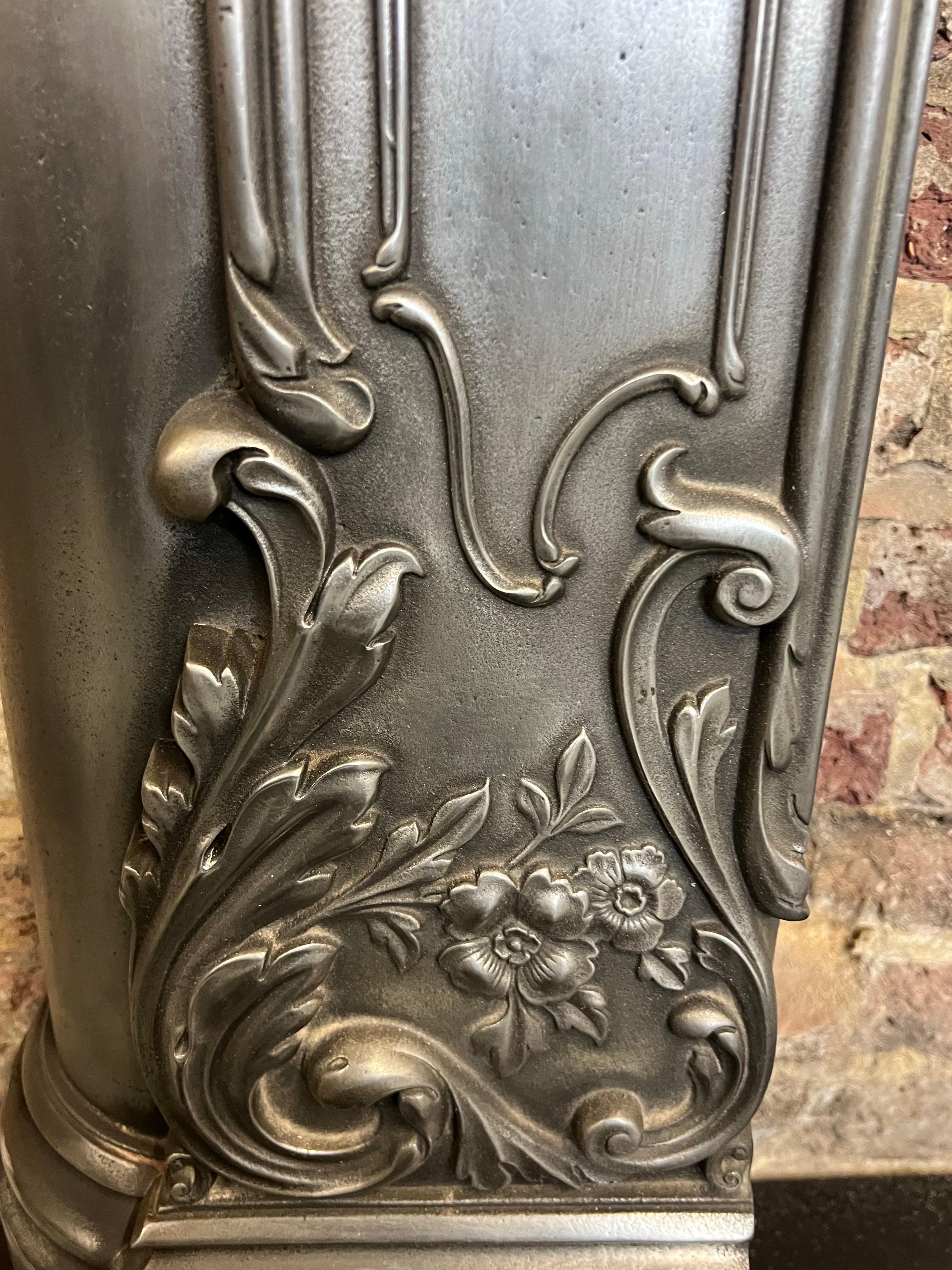 19th Century Cast Iron Serpentine Burnished Fireplace Mantlepiece For Sale 3