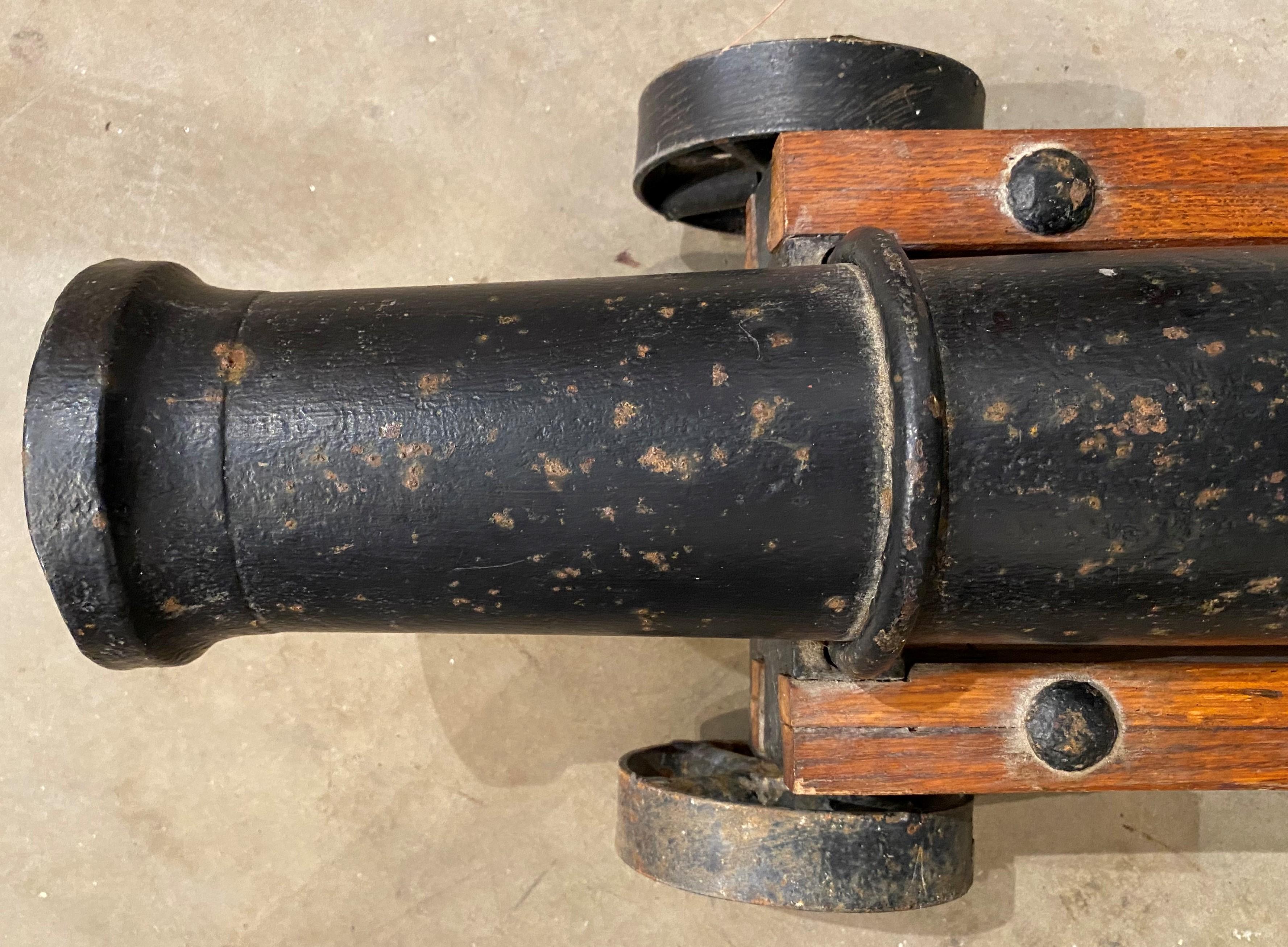 19th Century Cast Iron Signal Cannon on Wooden Carriage 5