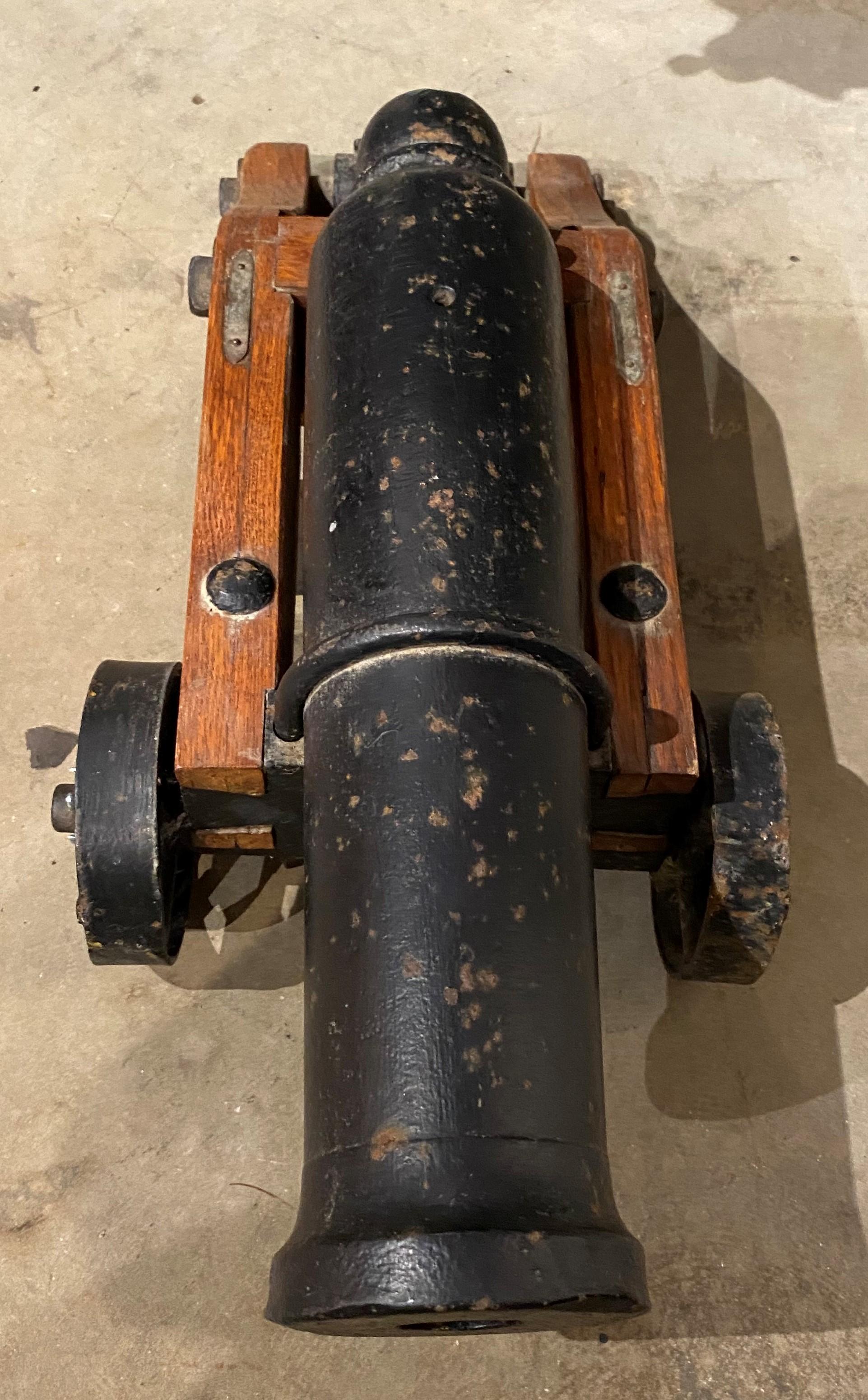 American 19th Century Cast Iron Signal Cannon on Wooden Carriage