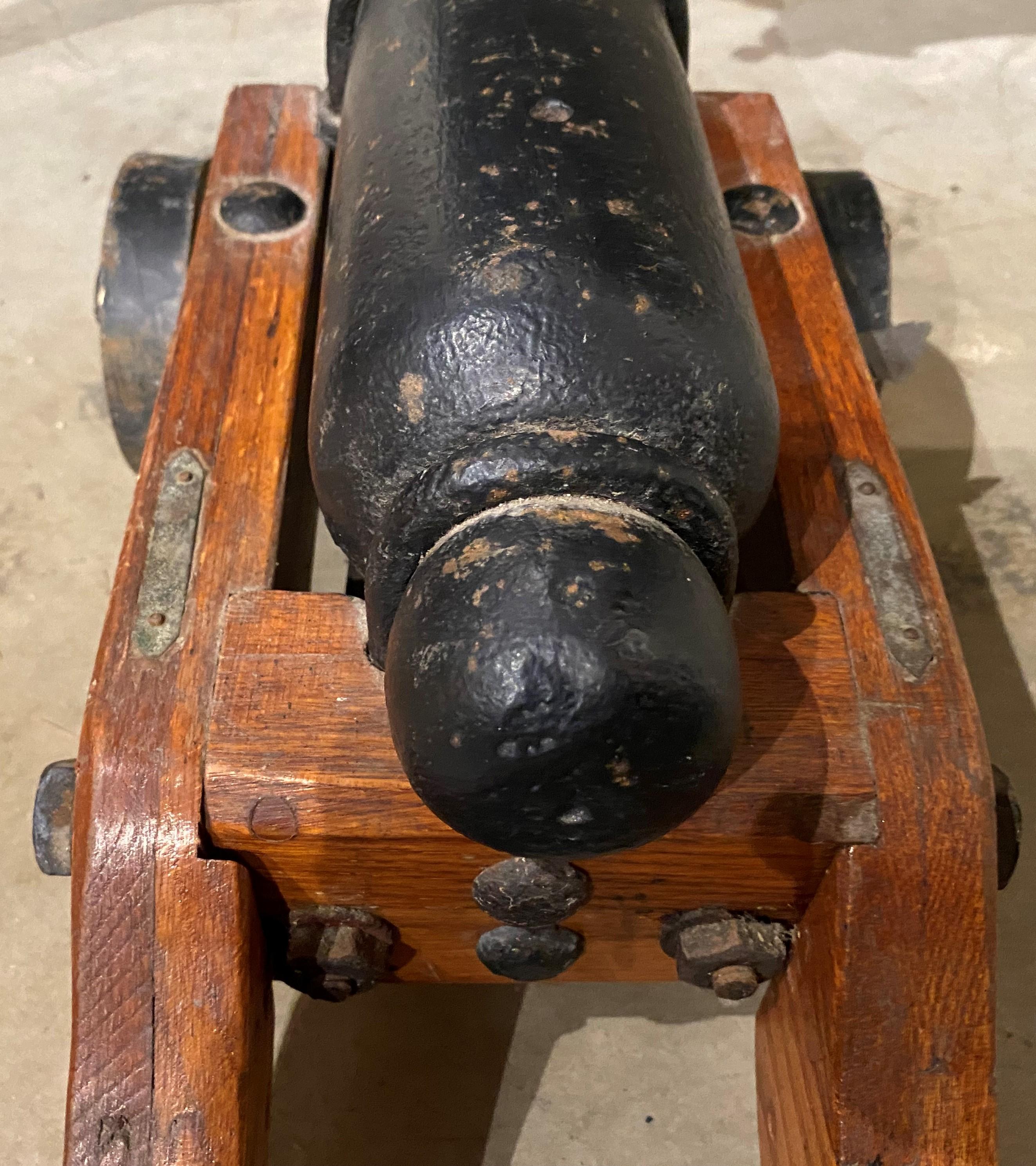 19th Century Cast Iron Signal Cannon on Wooden Carriage 2