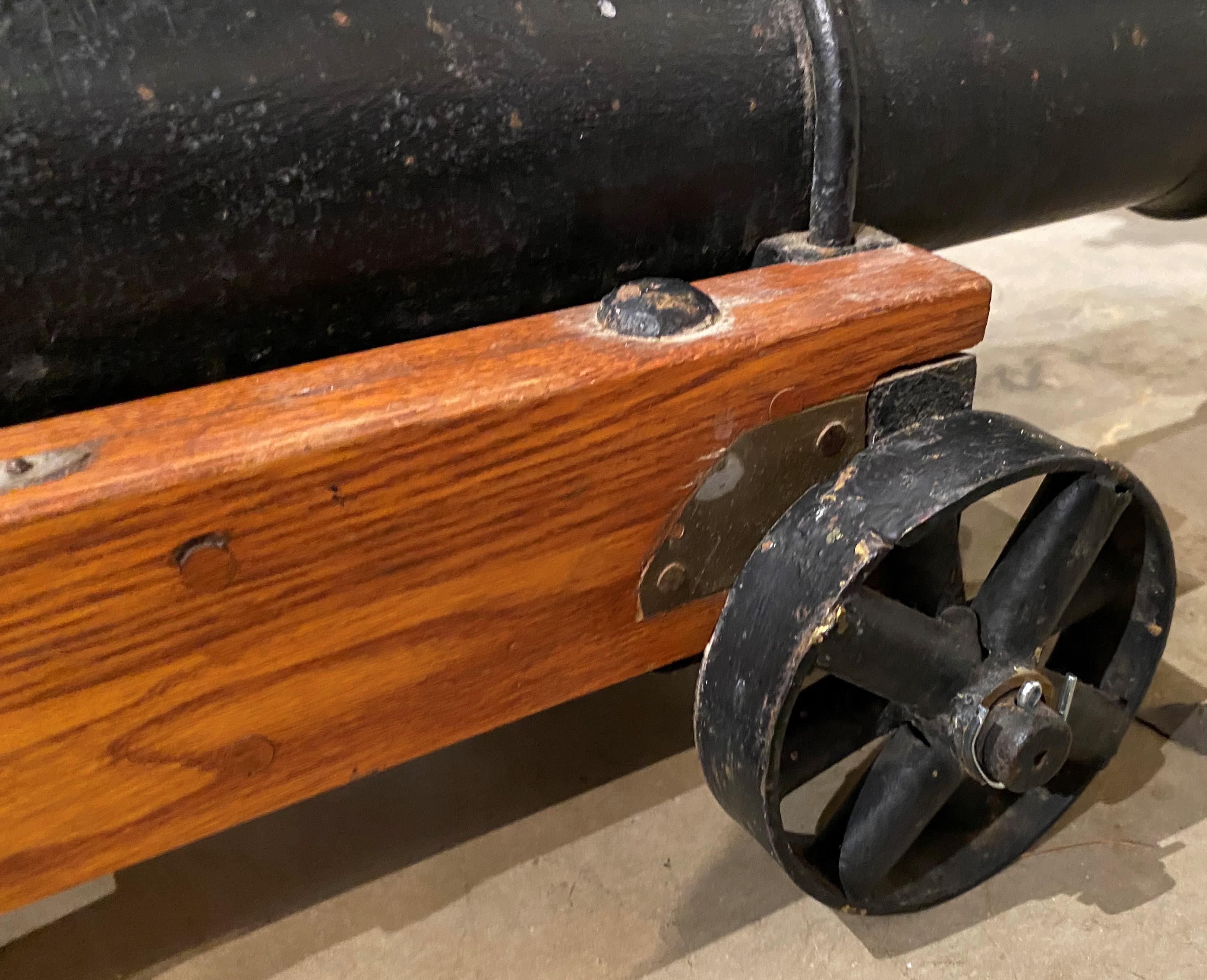 19th Century Cast Iron Signal Cannon on Wooden Carriage 3