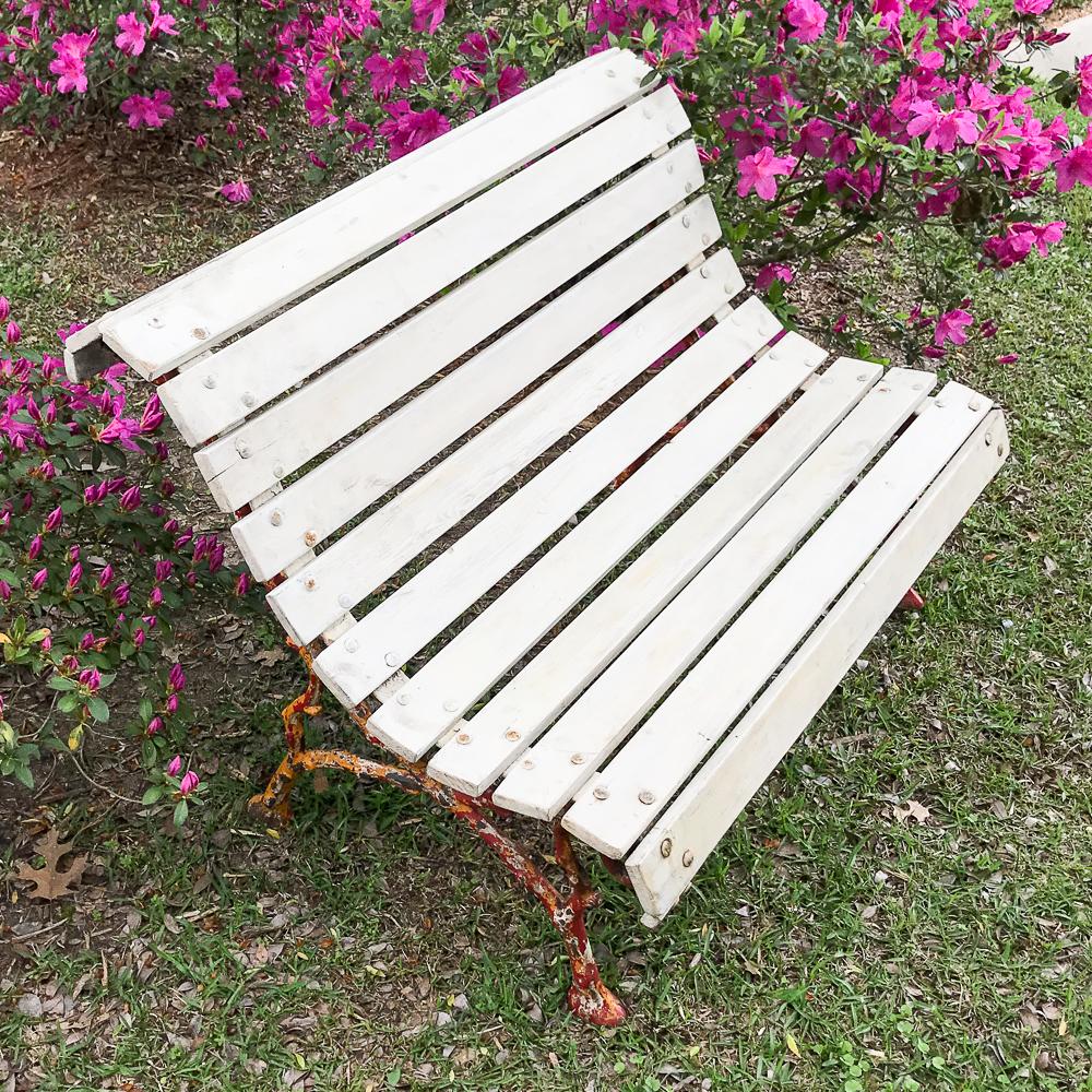 19th Century Cast Iron and Slat Garden Bench In Good Condition In Dallas, TX
