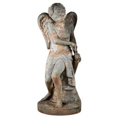 19th Century Cast Iron Statue of a Seated Winged Figure