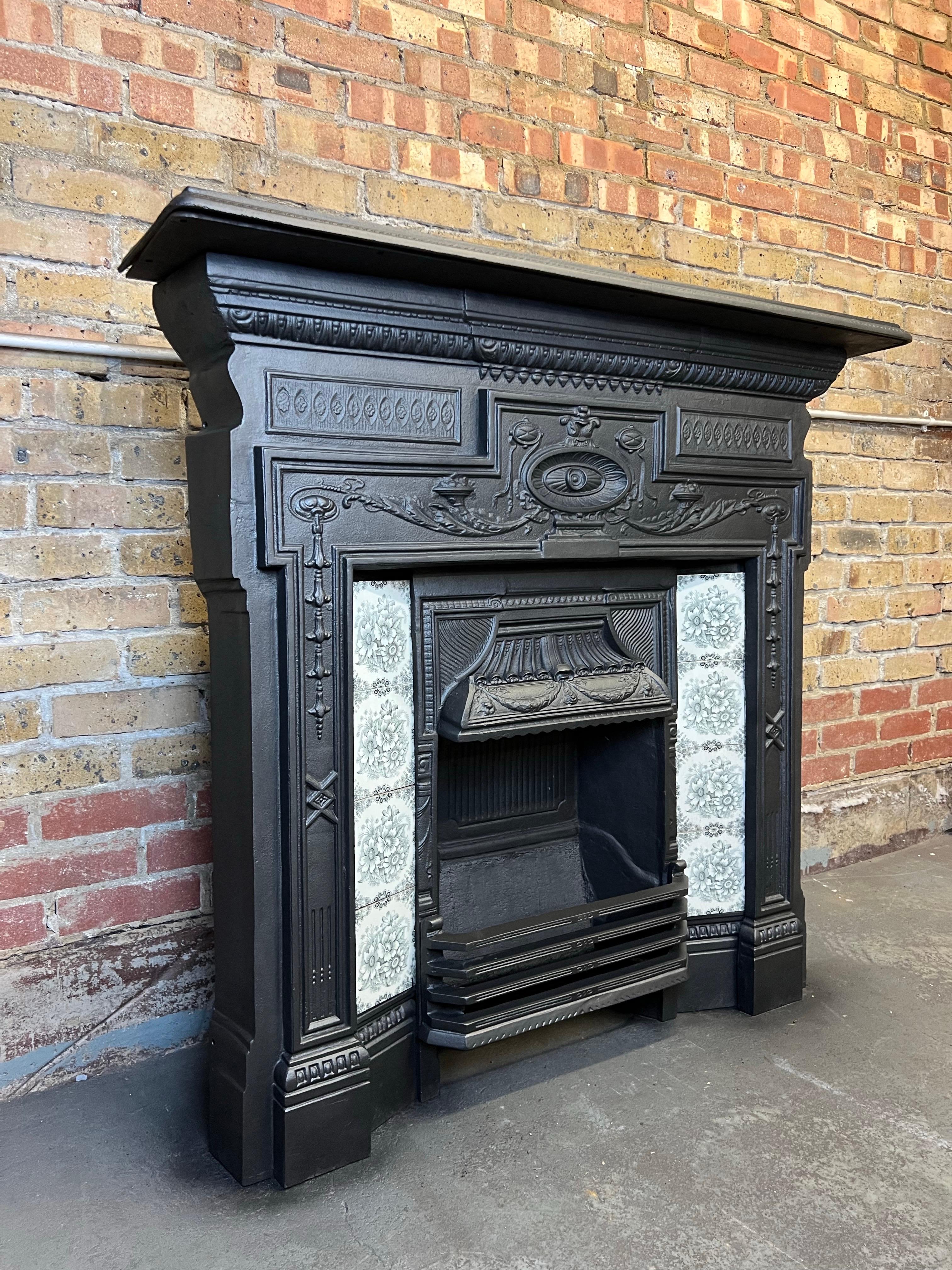 19th Century Cast Iron Tiled Fireplace Combination For Sale 8