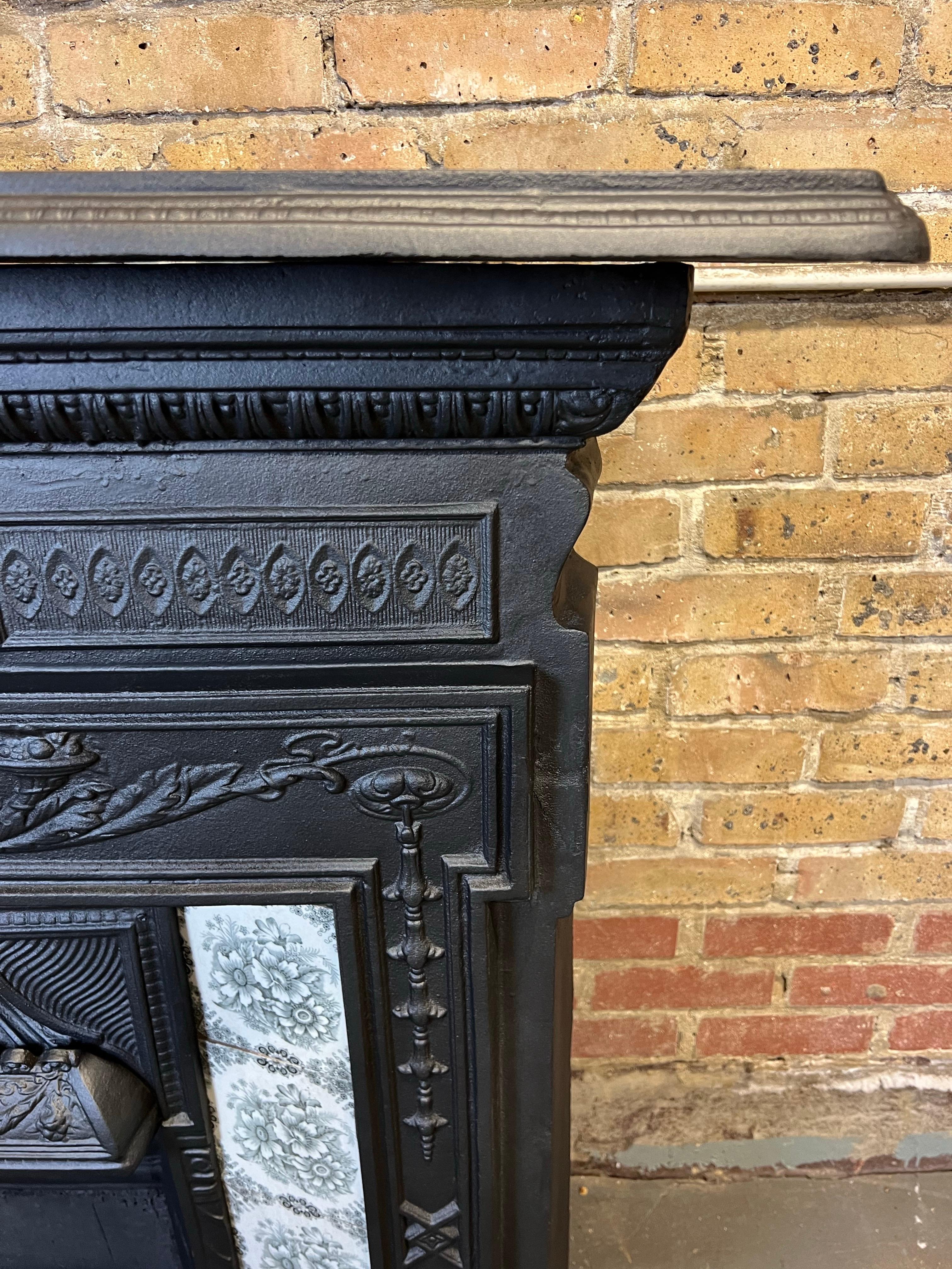 Blackened 19th Century Cast Iron Tiled Fireplace Combination For Sale
