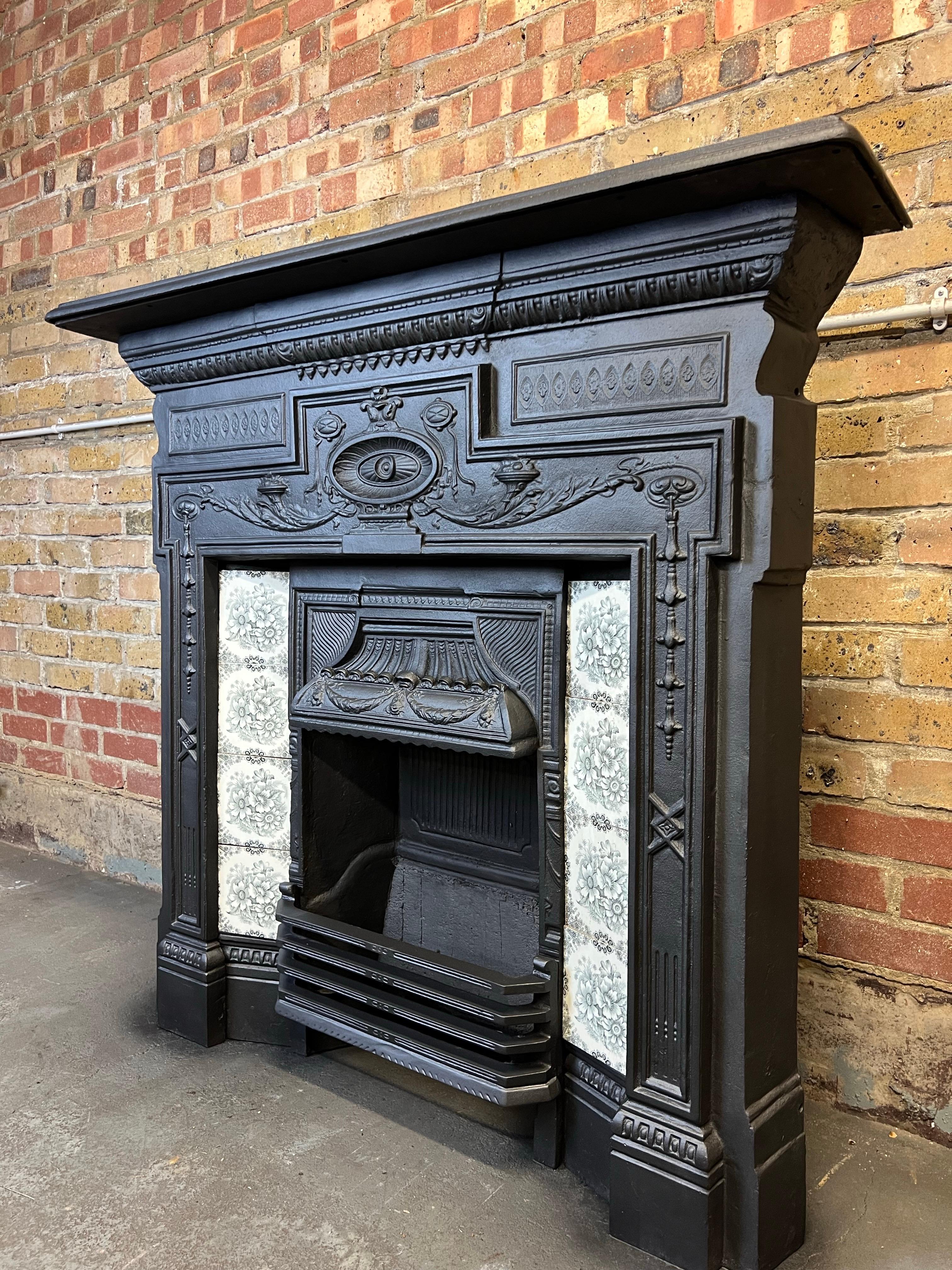 Ceramic 19th Century Cast Iron Tiled Fireplace Combination For Sale