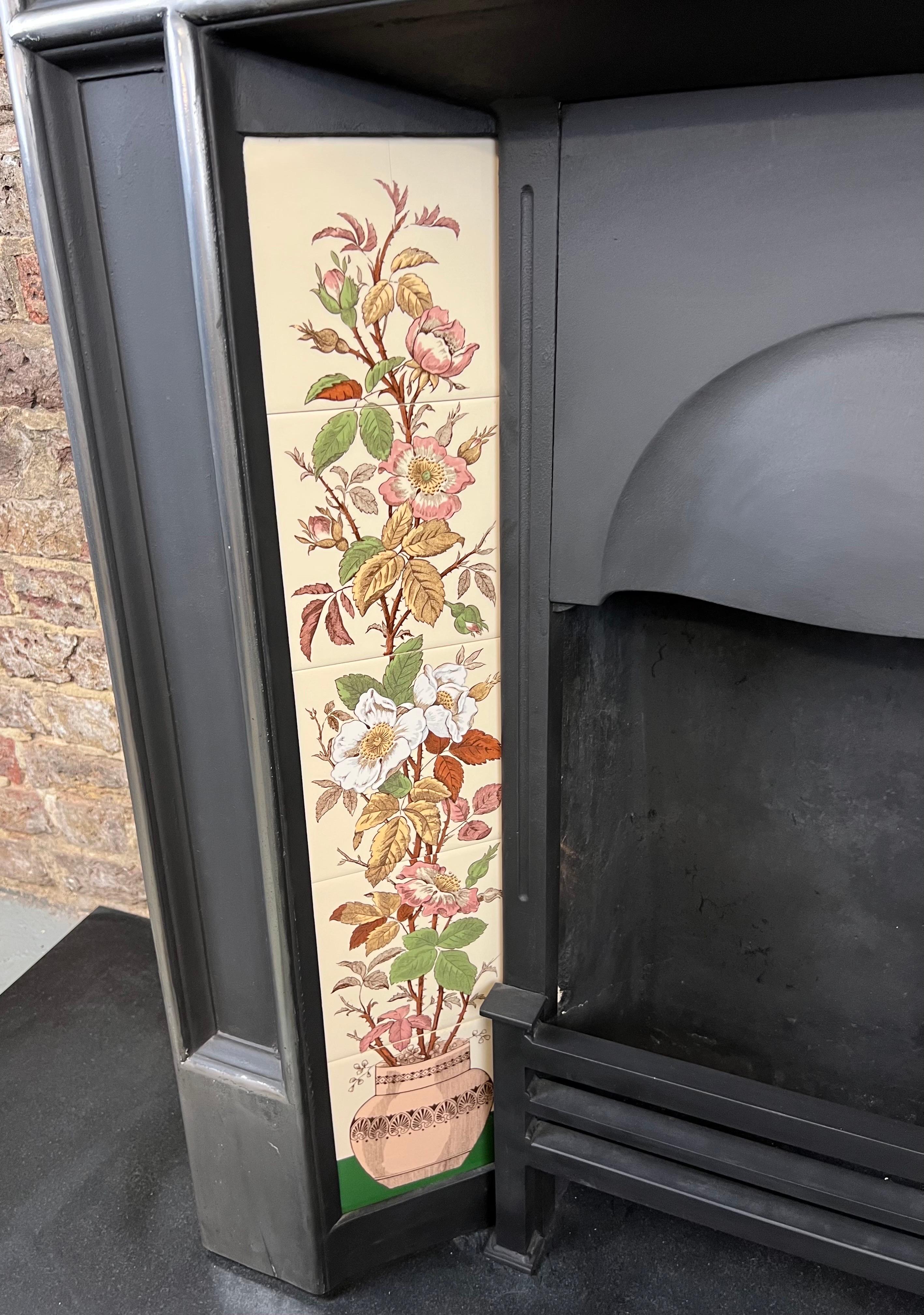 Victorian 19th Century Cast Iron Tiled Fireplace For Sale
