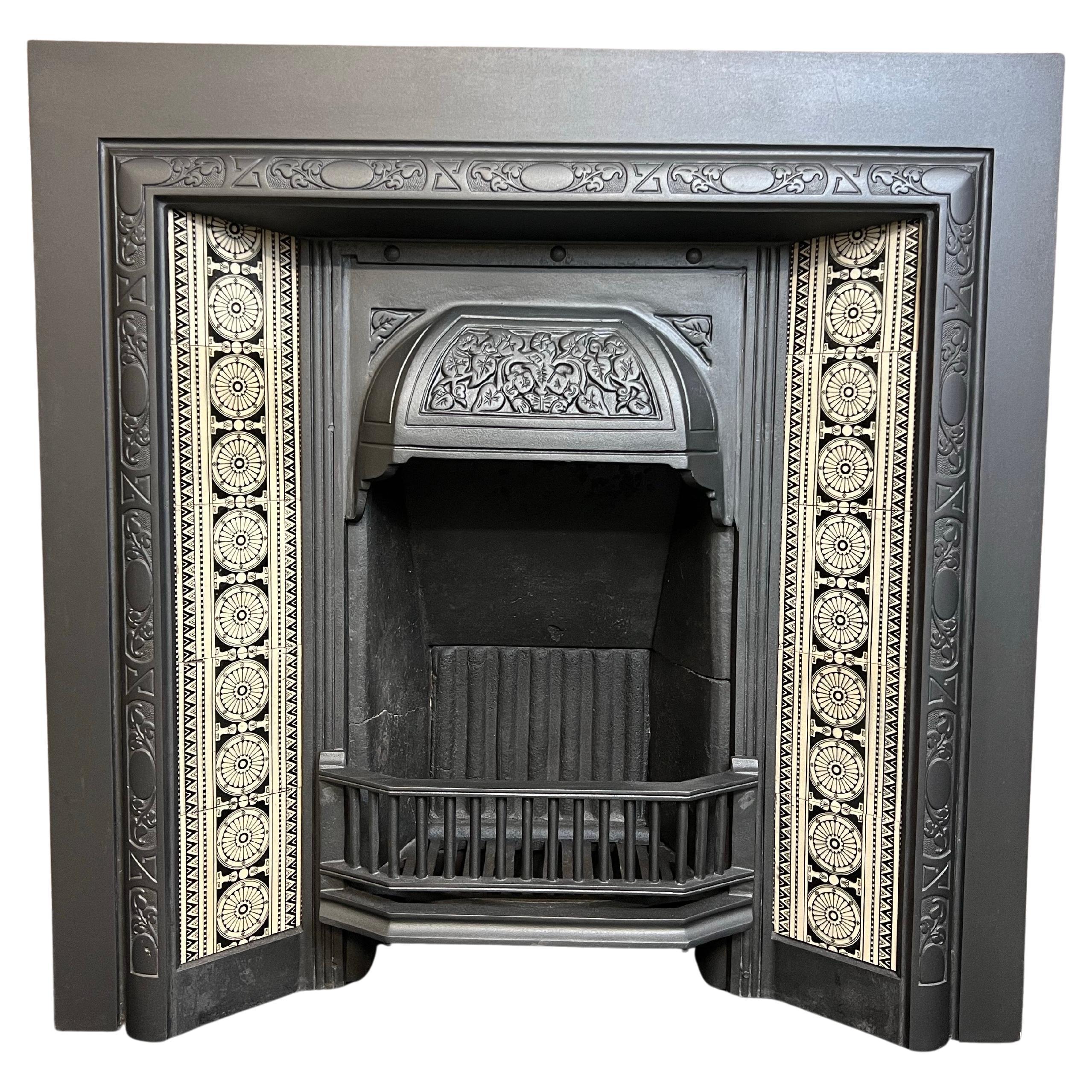 European 19th Century Cast Iron Tiled Fireplace Insert For Sale