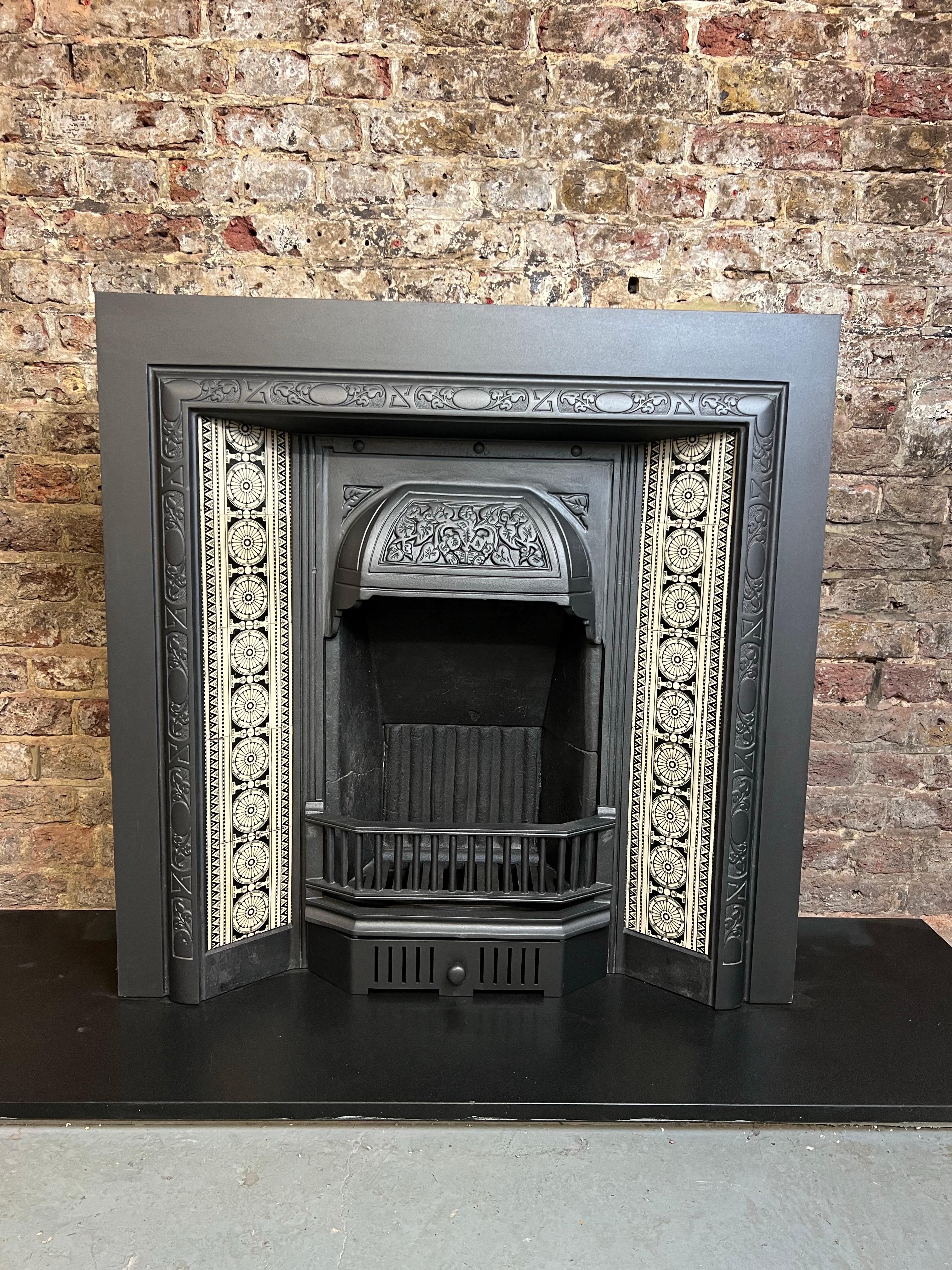 Blackened 19th Century Cast Iron Tiled Fireplace Insert For Sale