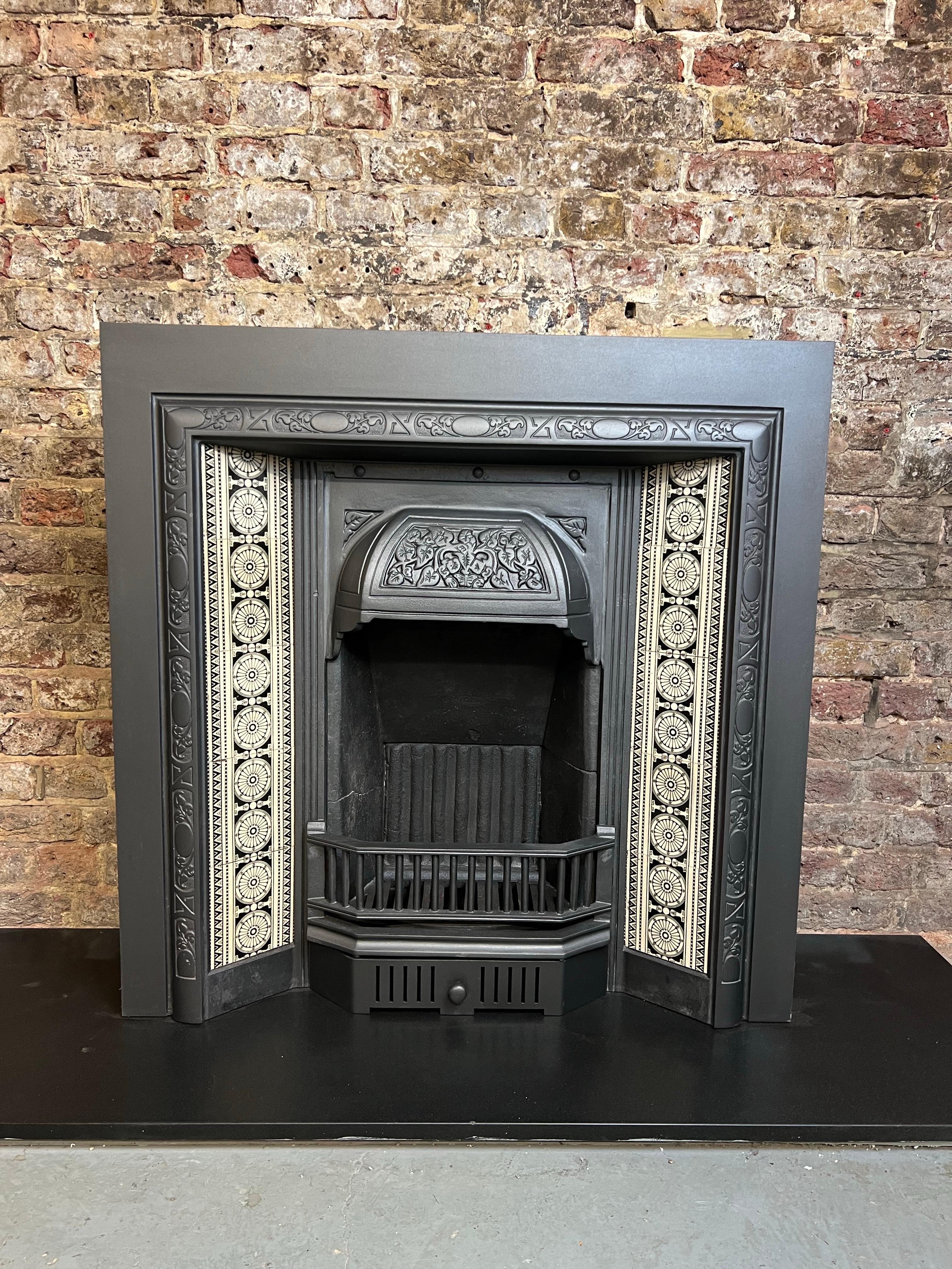 Ceramic 19th Century Cast Iron Tiled Fireplace Insert For Sale