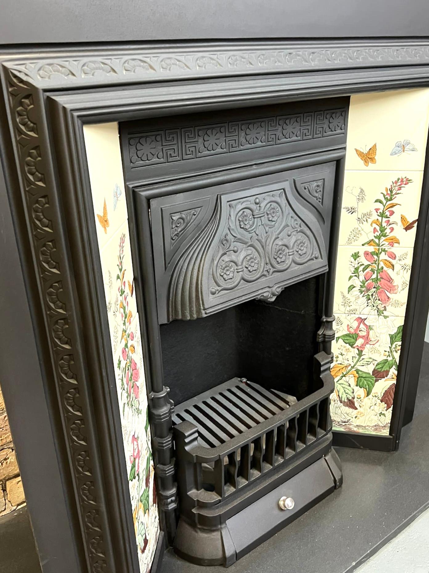 19th Century Cast Iron Tiled Fireplace Insert  3